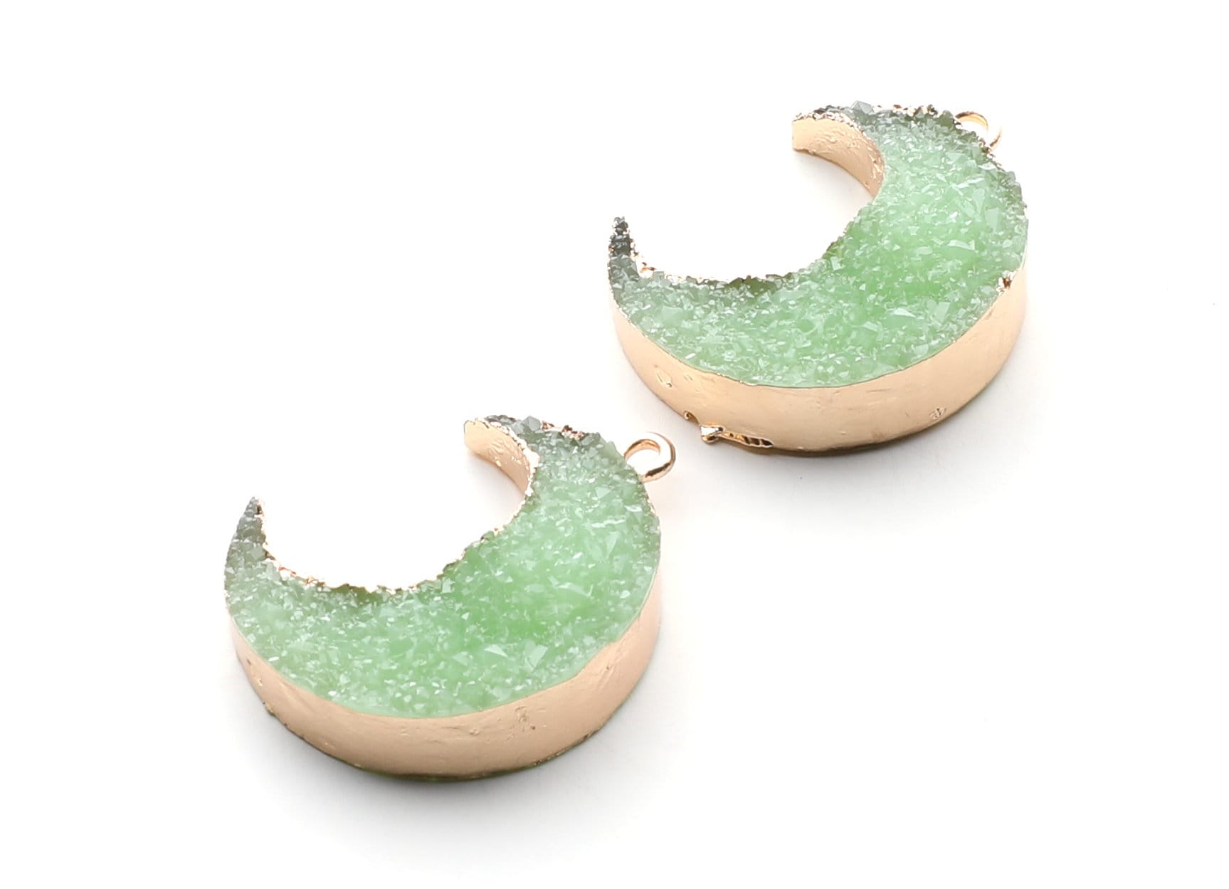 Druzy Earring Charms - Light Green Resin Copper Earrings for Left Side - Big Moon Shaped Pendant  - 30.42x22.96x8.36mm - RC1004P - DOMEDBAZAAR