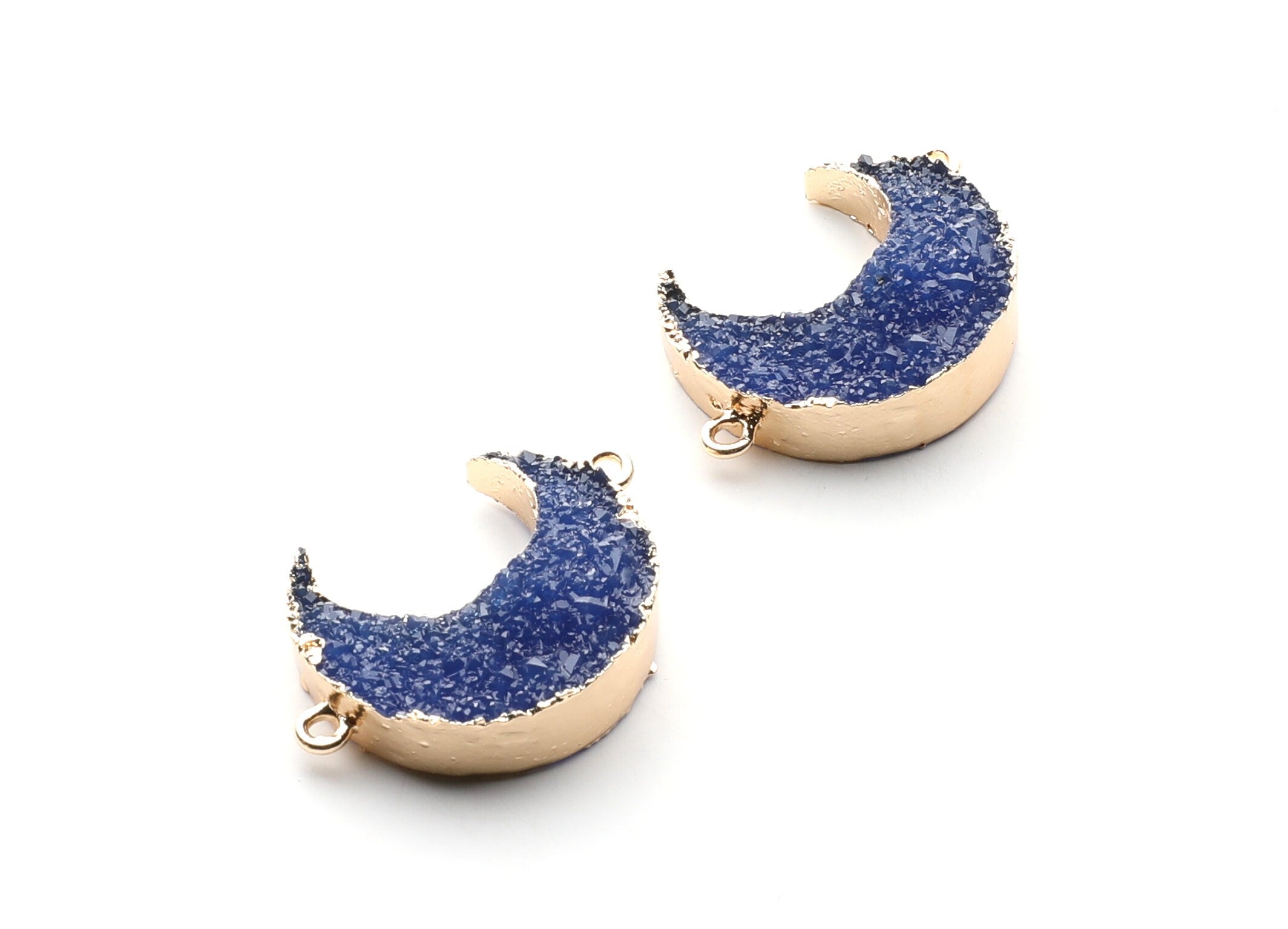 Druzy Bracelet and Necklace Charms - Dark Blue Resin Copper Bracelet and Necklace - Big Moon Shaped Pendant - 34x23.4x8.5mm - RC1003F - DOMEDBAZAAR