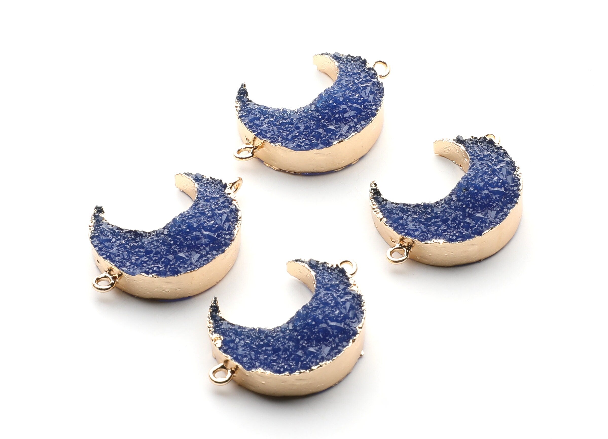 Druzy Bracelet and Necklace Charms - Dark Blue Resin Copper Bracelet and Necklace - Big Moon Shaped Pendant - 34x23.4x8.5mm - RC1003F - DOMEDBAZAAR