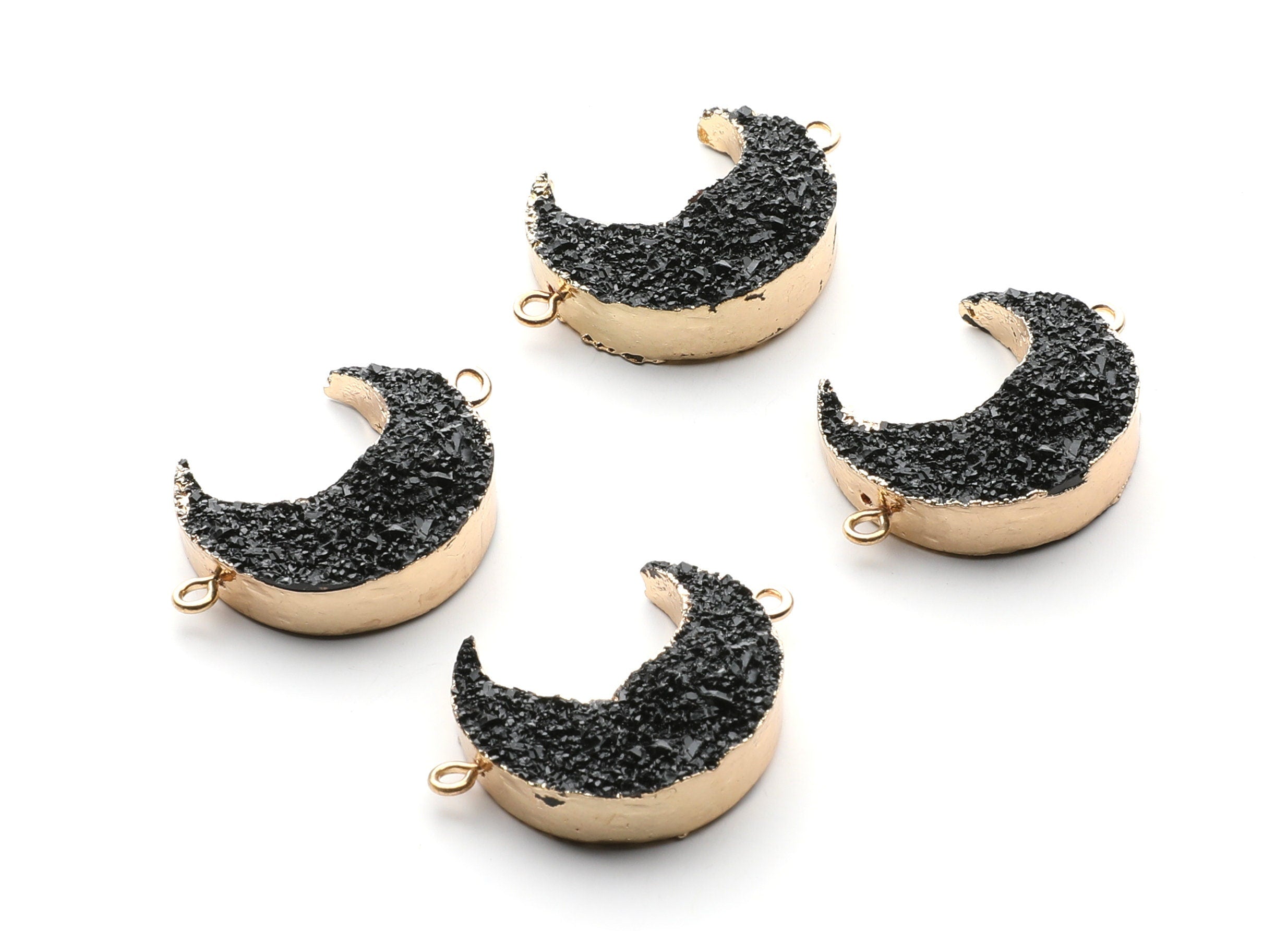 Druzy Bracelet and Necklace Charms - Black Resin Copper Bracelet and Necklace - Big Moon Shaped Pendant - 34x23.4x8.5mm - RC1003K - DOMEDBAZAAR