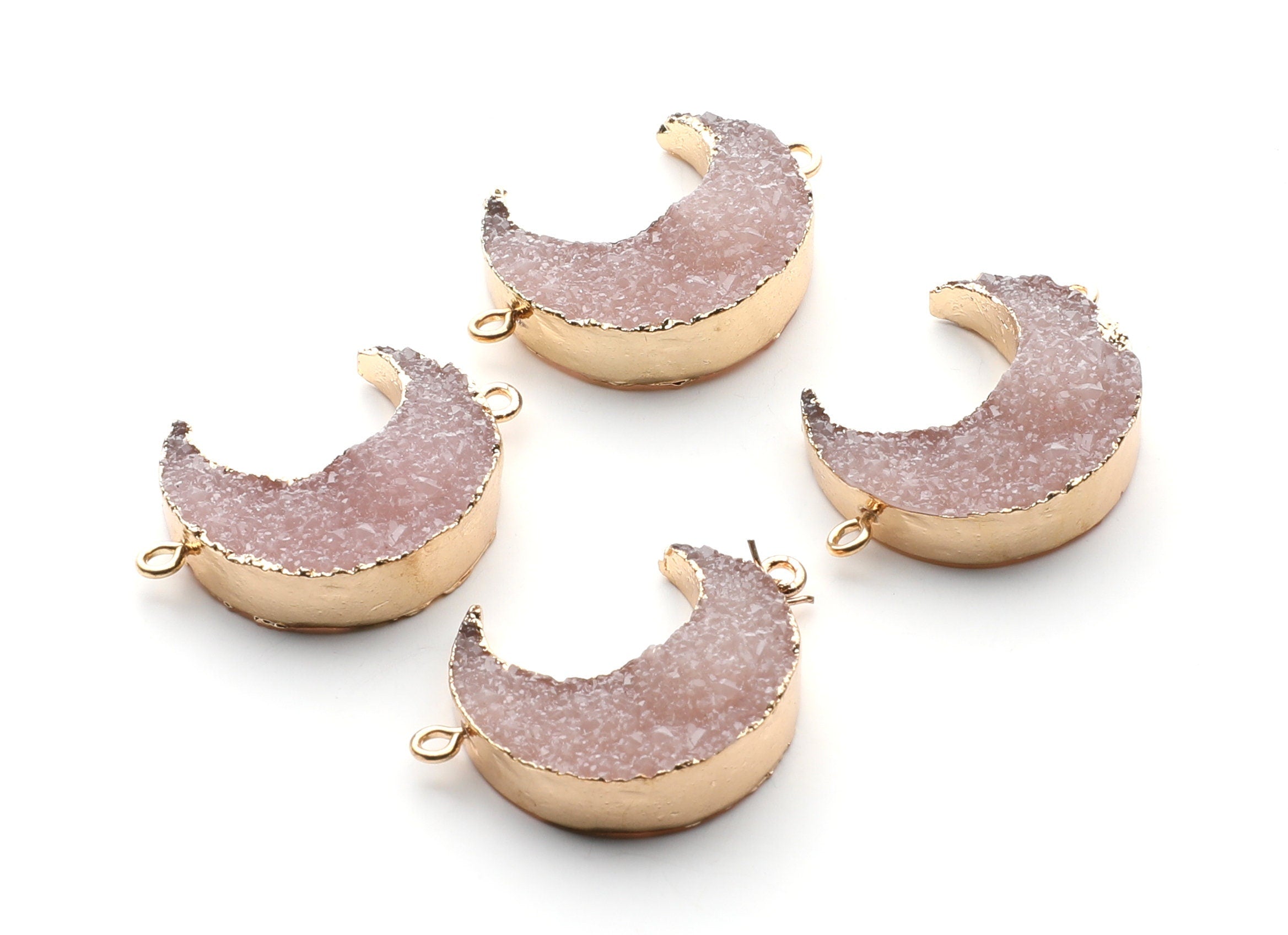 Druzy Bracelet and Necklace Charms - Resin Copper Bracelet and Necklace - Big Moon Shaped Pendant - 34x23.4x8.5mm - RC1003L - DOMEDBAZAAR