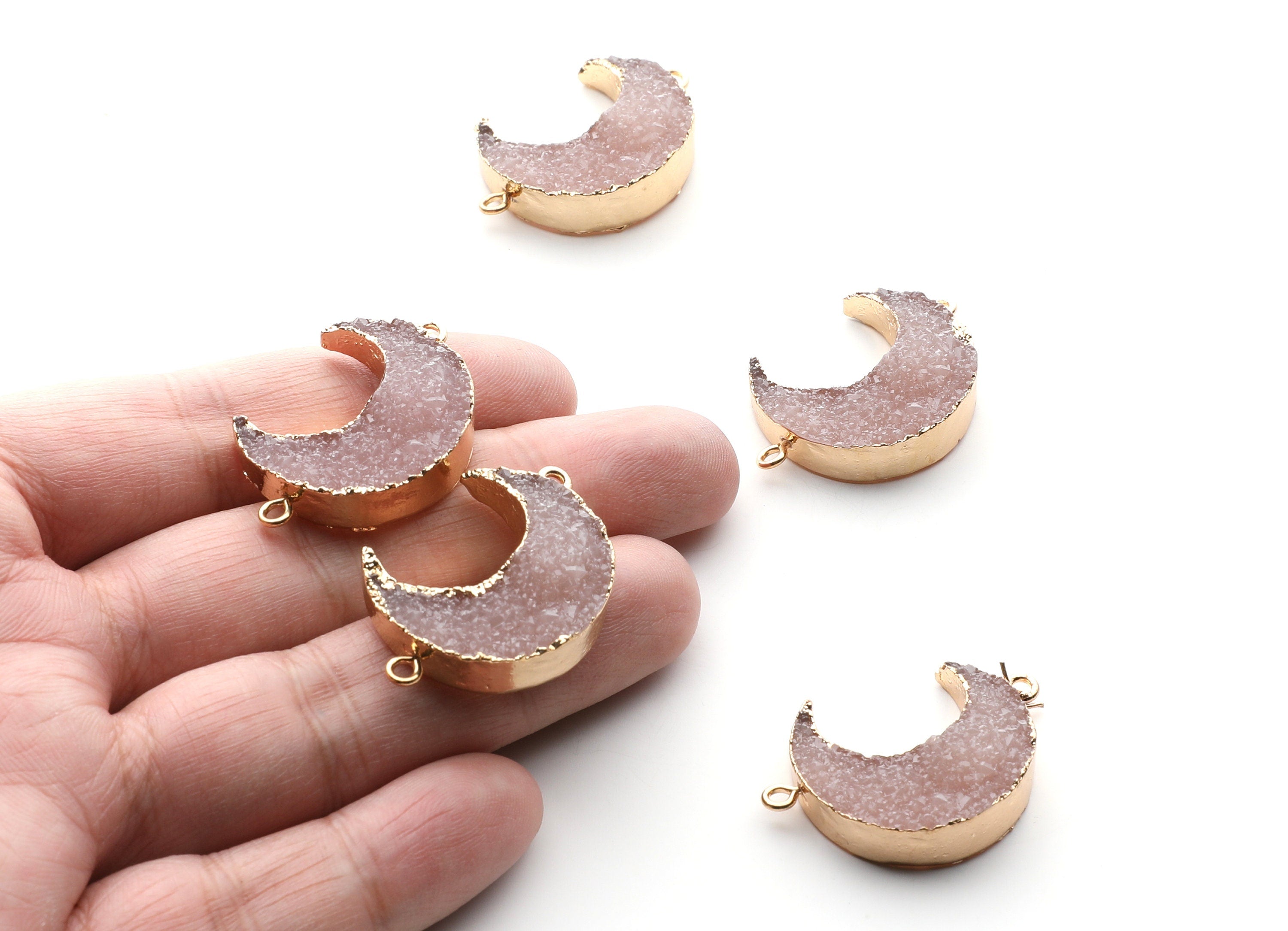 Druzy Bracelet and Necklace Charms - Resin Copper Bracelet and Necklace - Big Moon Shaped Pendant - 34x23.4x8.5mm - RC1003L - DOMEDBAZAAR