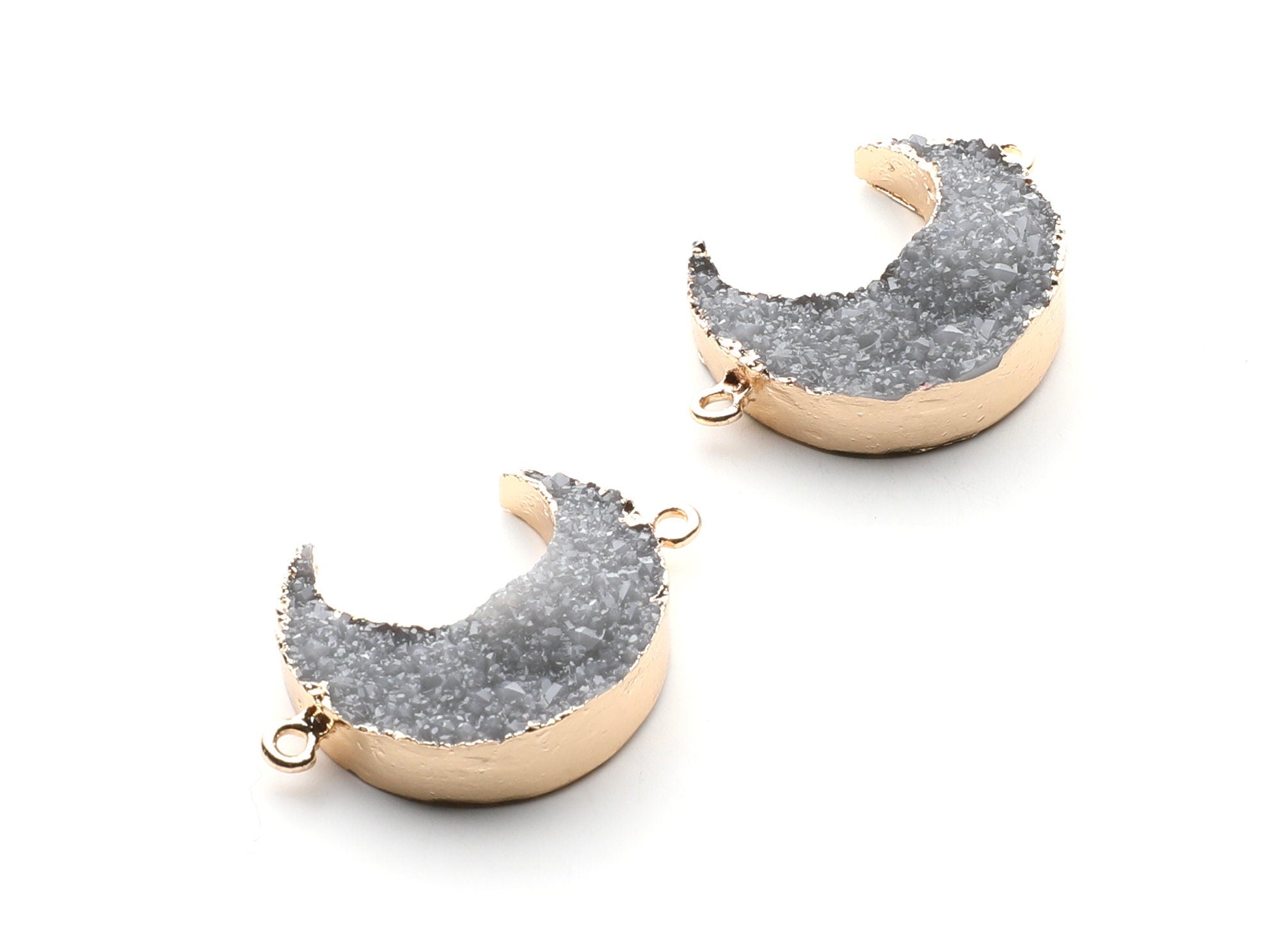 Druzy Bracelet and Necklace Charms - Gray Resin Copper Bracelet and Necklace - Big Moon Shaped Pendant - 34x23.4x8.5mm - RC1003N - DOMEDBAZAAR