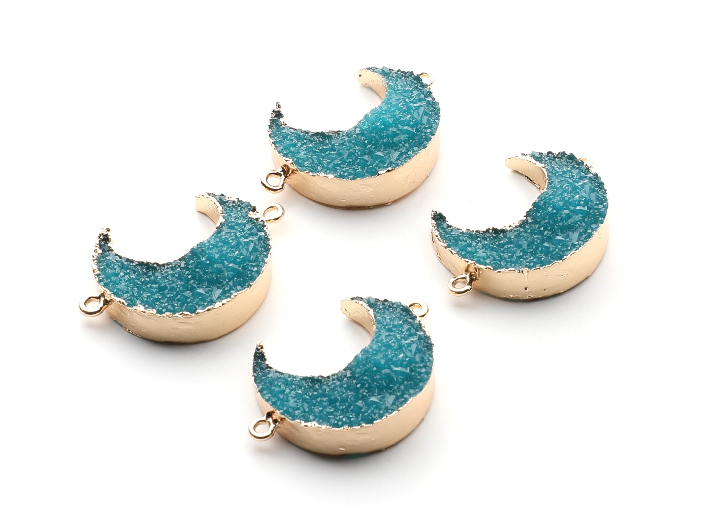 Druzy Bracelet and Necklace Charms - Light Blue Resin Copper Bracelet and Necklace - Big Moon Shaped Pendant - 34x23.4x8.5mm - RC1003O - DOMEDBAZAAR