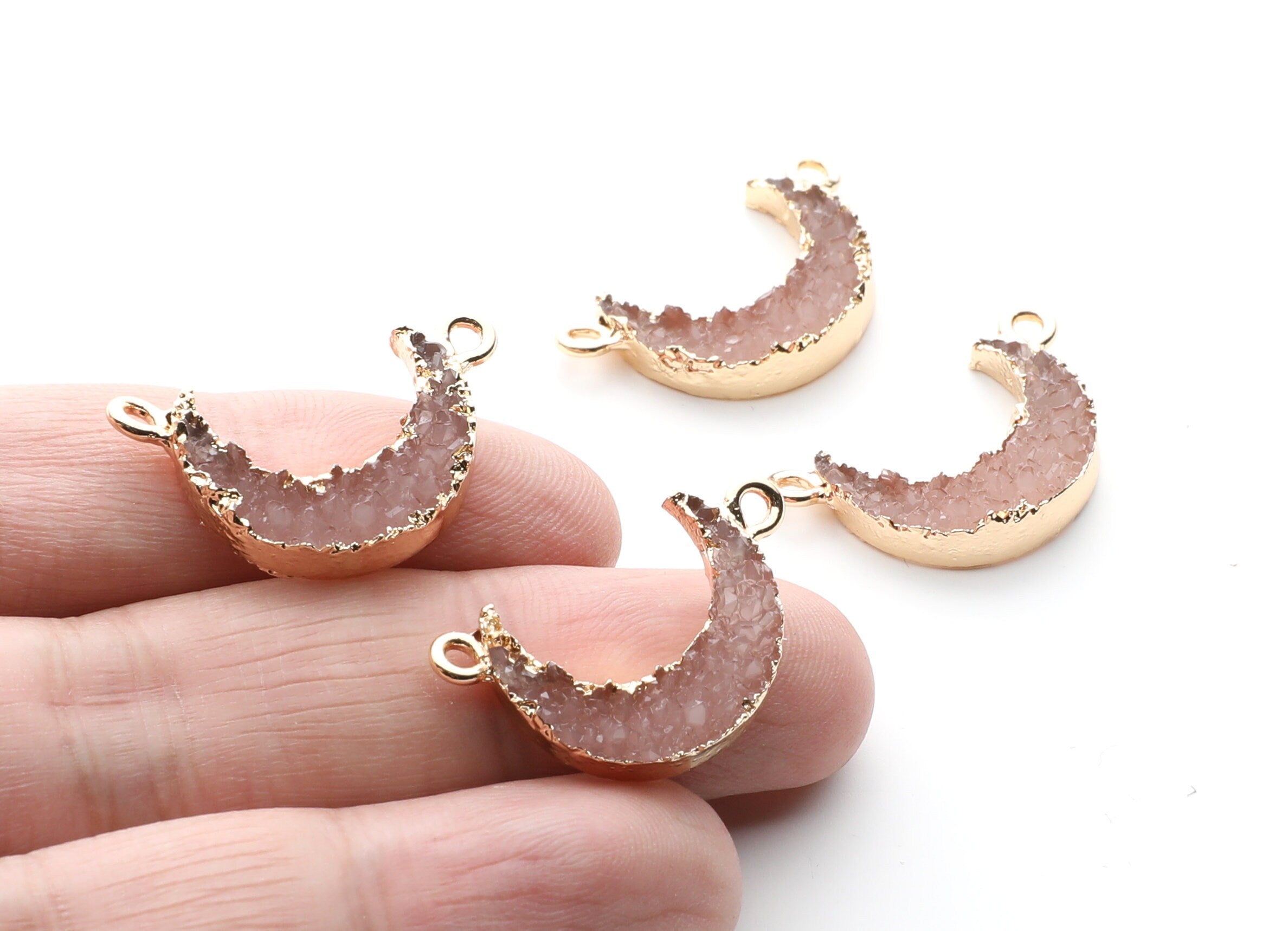 Druzy Bracelet and Necklace Charms - Resin Copper Bracelet and Necklace - Moon Shaped Pendant - 26.5x15.5x4.77mm - RC1005A - DOMEDBAZAAR