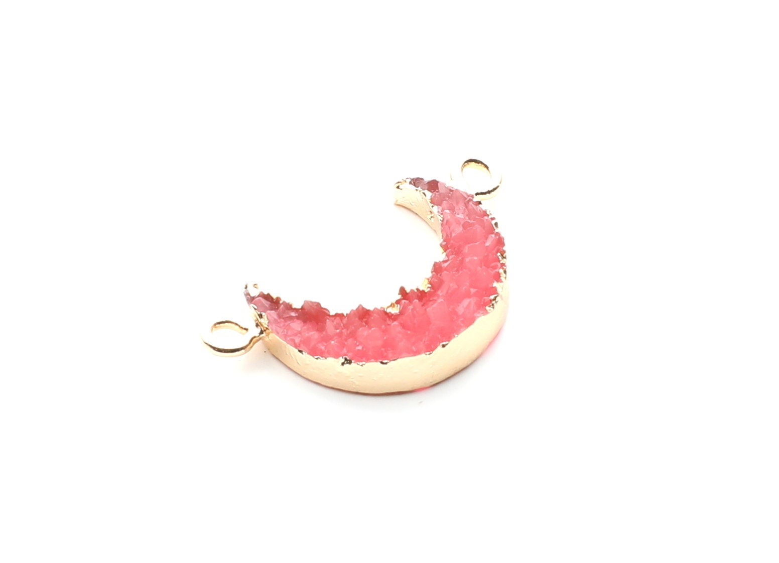 Druzy Bracelet and Necklace Charms - Dark Pink Resin Copper Bracelet and Necklace - Moon Shaped Pendant - 26.5x15.5x4.77mm - RC1005B - DOMEDBAZAAR