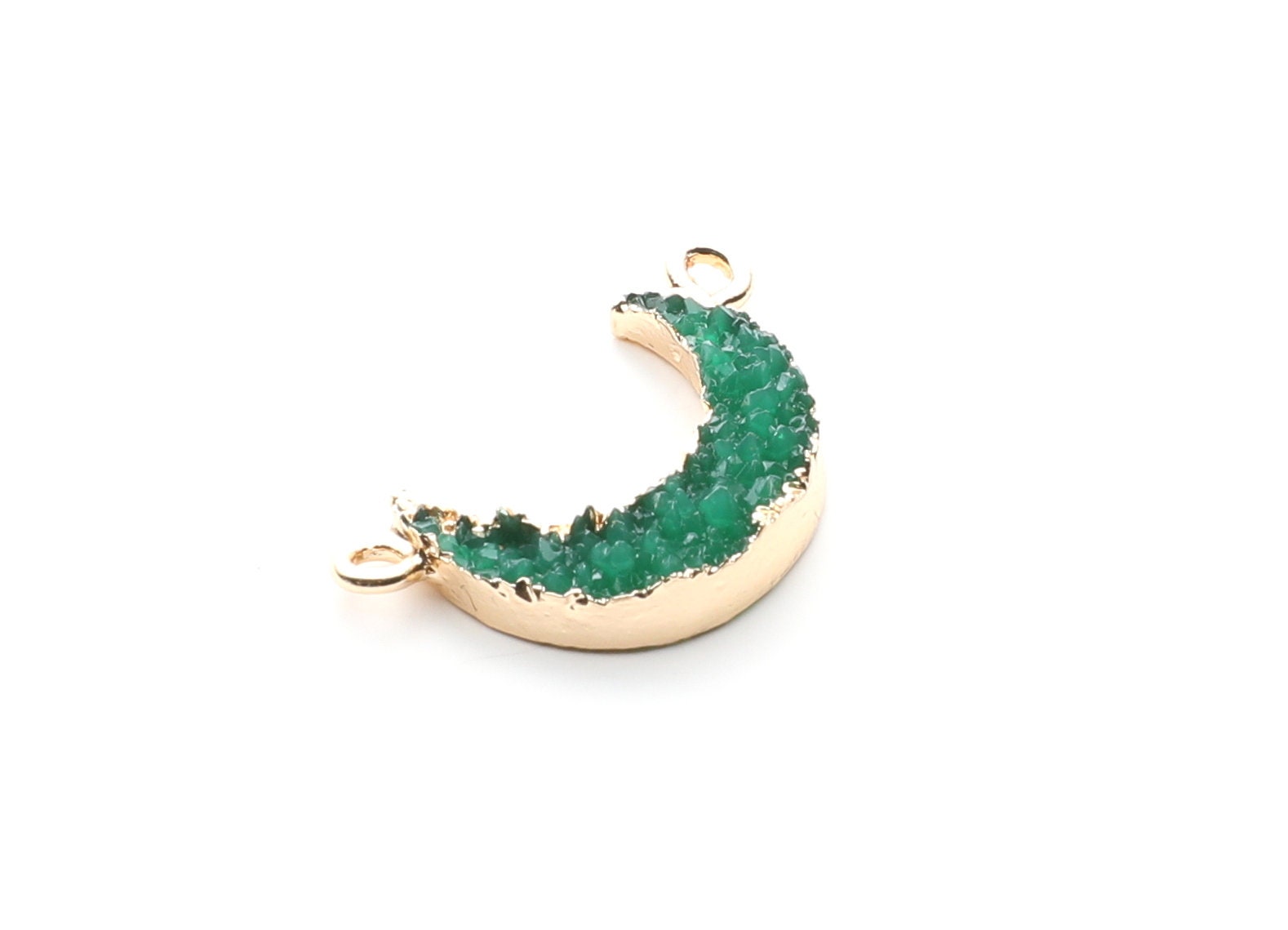 Druzy Bracelet and Necklace Charms - Green Resin Copper Bracelet and Necklace - Moon Shaped Pendant - 26.5x15.5x4.77mm - RC1005D - DOMEDBAZAAR