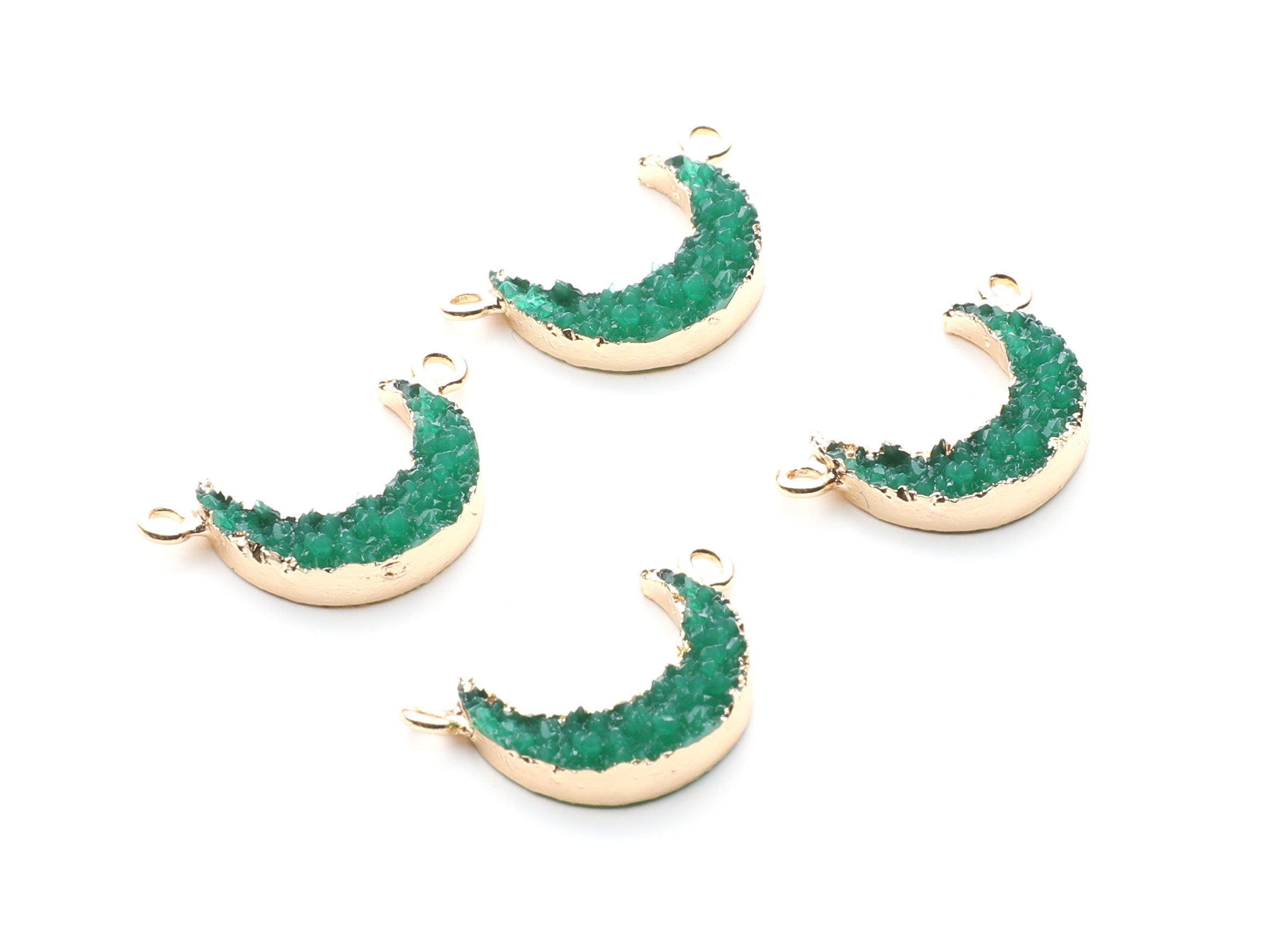 Druzy Bracelet and Necklace Charms - Green Resin Copper Bracelet and Necklace - Moon Shaped Pendant - 26.5x15.5x4.77mm - RC1005D - DOMEDBAZAAR