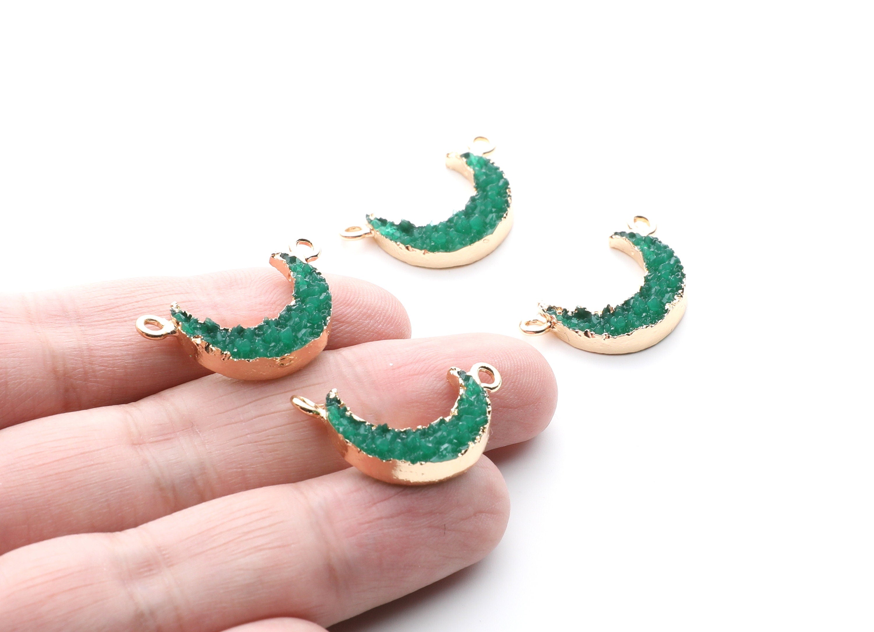 Druzy Bracelet and Necklace Charms - Green Resin Copper Bracelet and Necklace - Moon Shaped Pendant - 26.5x15.5x4.77mm - RC1005D - DOMEDBAZAAR