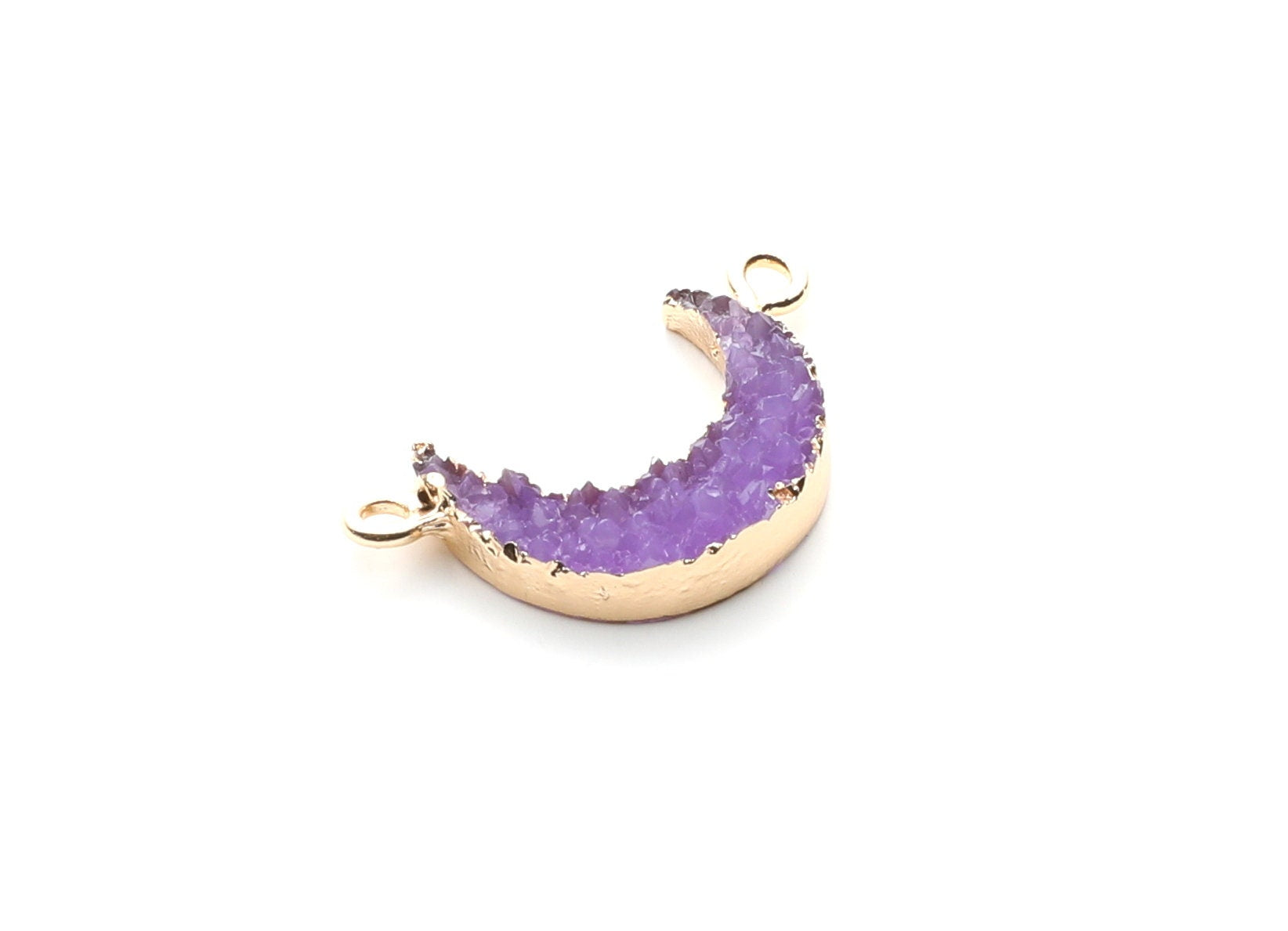 Druzy Bracelet and Necklace Charms - Purple Resin Copper Bracelet and Necklace - Moon Shaped Pendant - 26.5x15.5x4.77mm - RC1005K - DOMEDBAZAAR