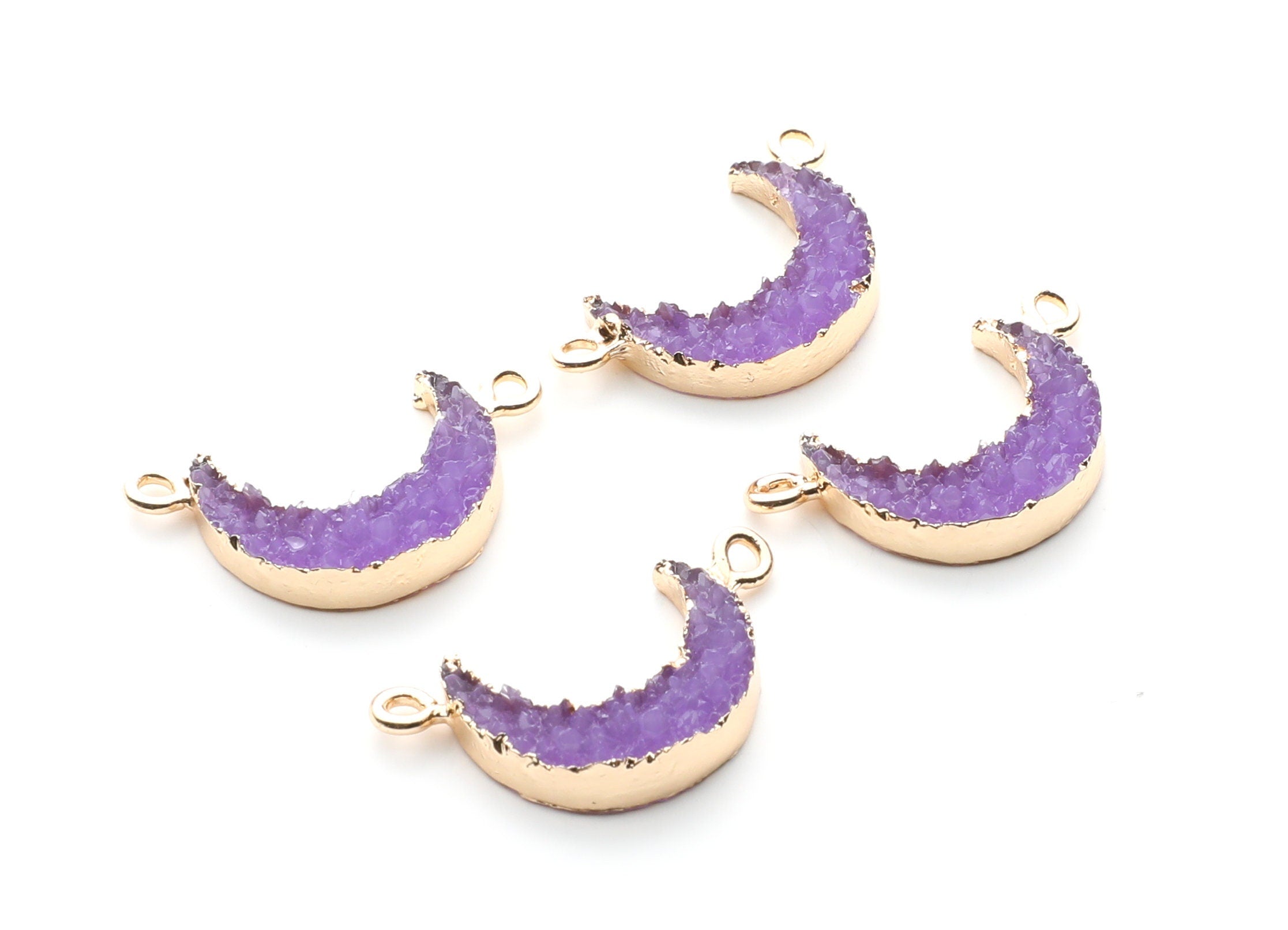Druzy Bracelet and Necklace Charms - Purple Resin Copper Bracelet and Necklace - Moon Shaped Pendant - 26.5x15.5x4.77mm - RC1005K - DOMEDBAZAAR