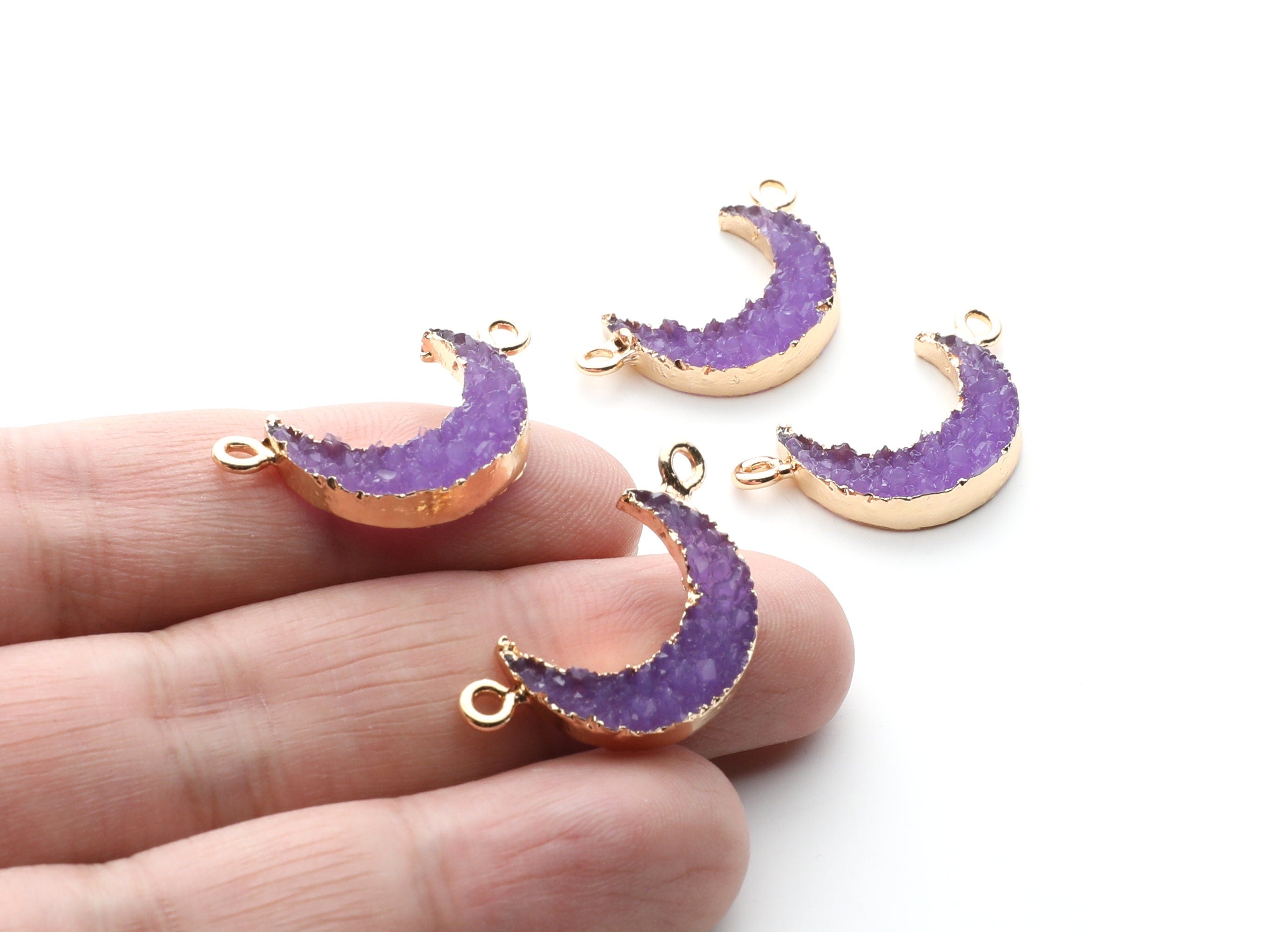 Druzy Bracelet and Necklace Charms - Purple Resin Copper Bracelet and Necklace - Moon Shaped Pendant - 26.5x15.5x4.77mm - RC1005K - DOMEDBAZAAR