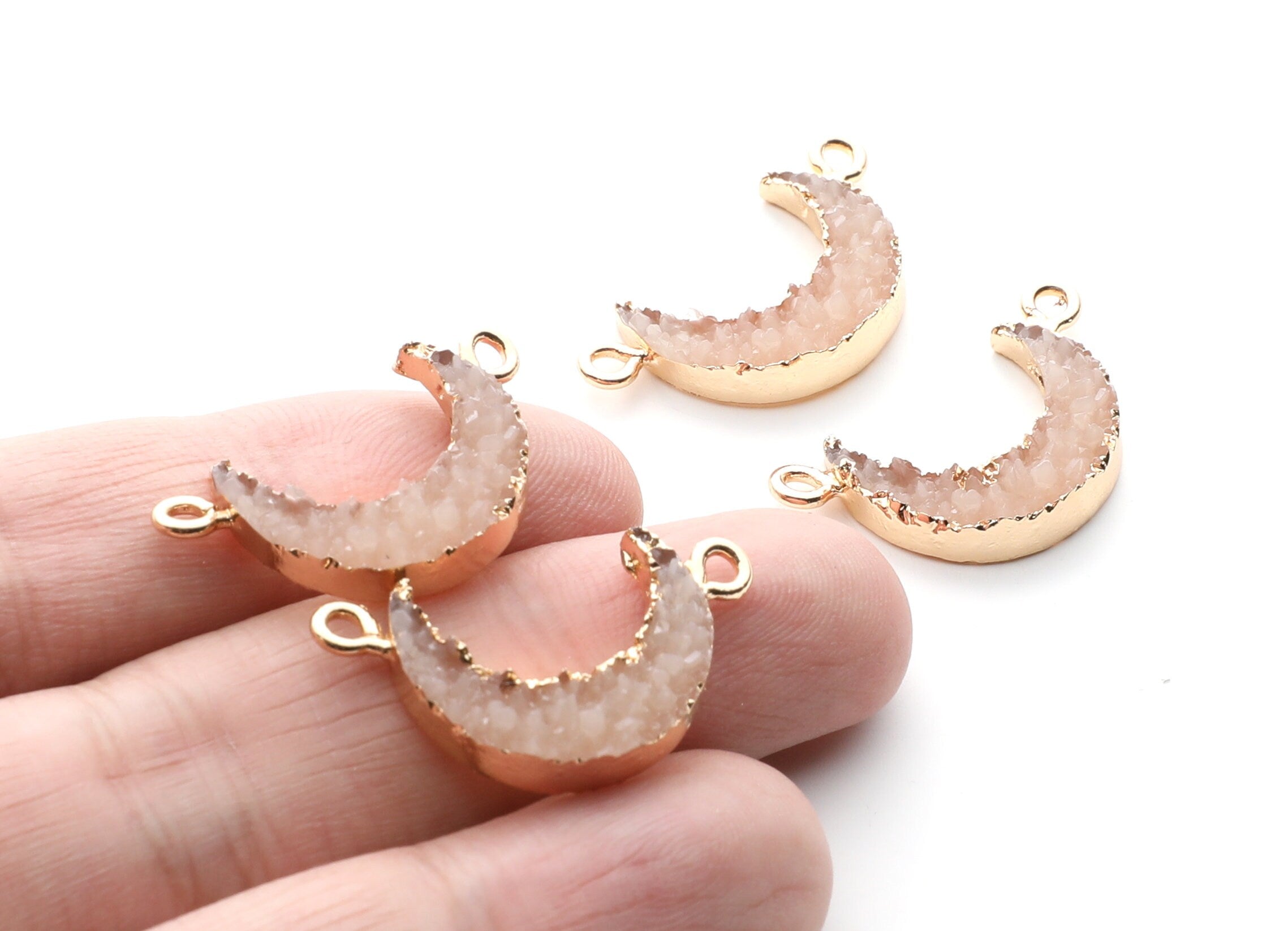 Druzy Bracelet and Necklace Charms - Resin Copper Bracelet and Necklace - Moon Shaped Pendant - 26.5x15.5x4.77mm - RC1005M - DOMEDBAZAAR