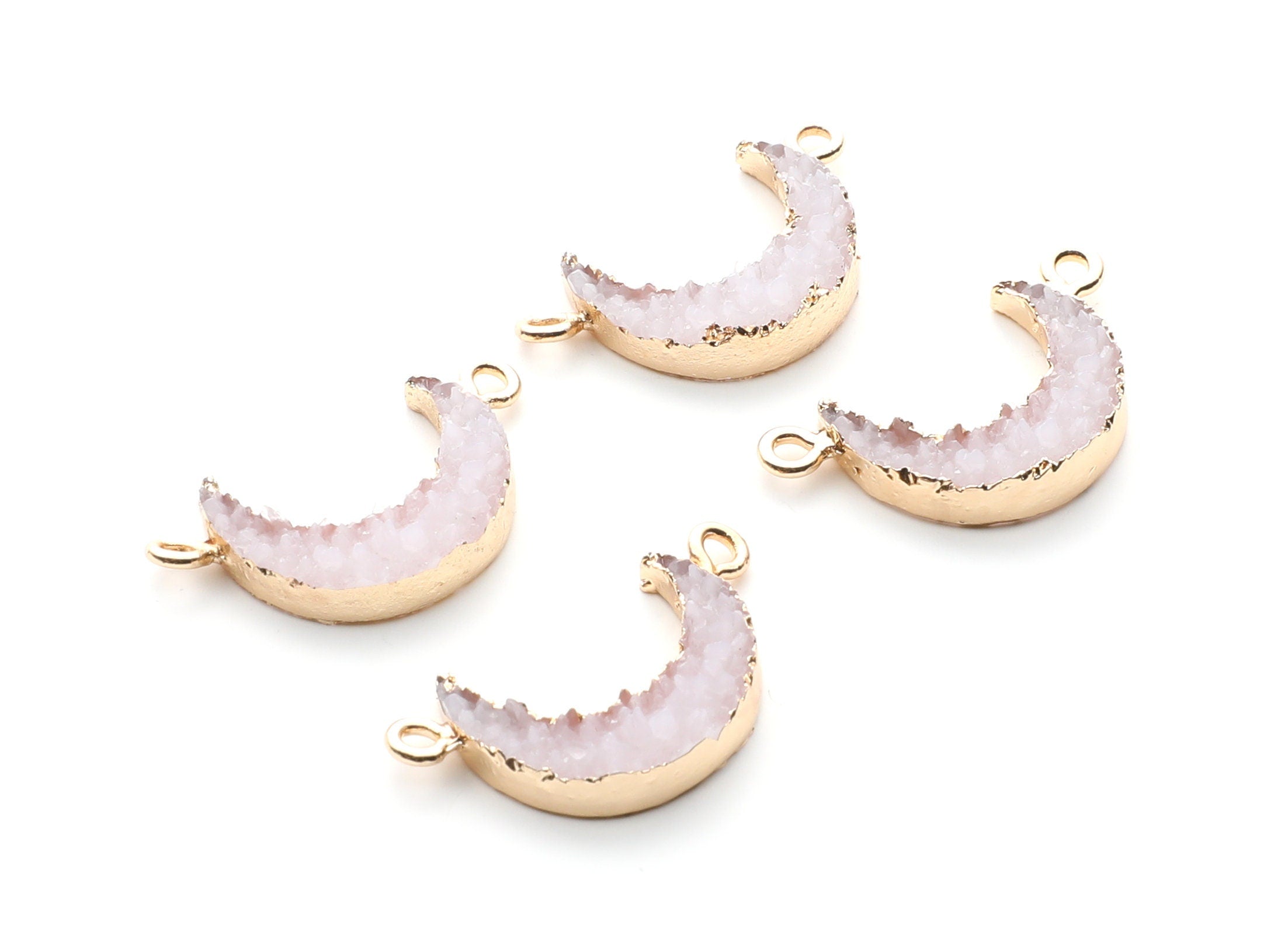 Druzy Bracelet and Necklace Charms - White Resin Copper Bracelet and Necklace - Moon Shaped Pendant - 26.5x15.5x4.77mm - RC1005N - DOMEDBAZAAR