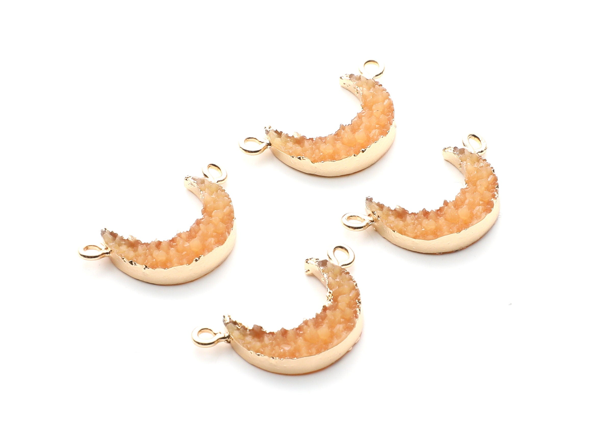 Druzy Bracelet and Necklace Charms - Orange Resin Copper Bracelet and Necklace - Moon Shaped Pendant - 26.5x15.5x4.77mm - RC1005P - DOMEDBAZAAR