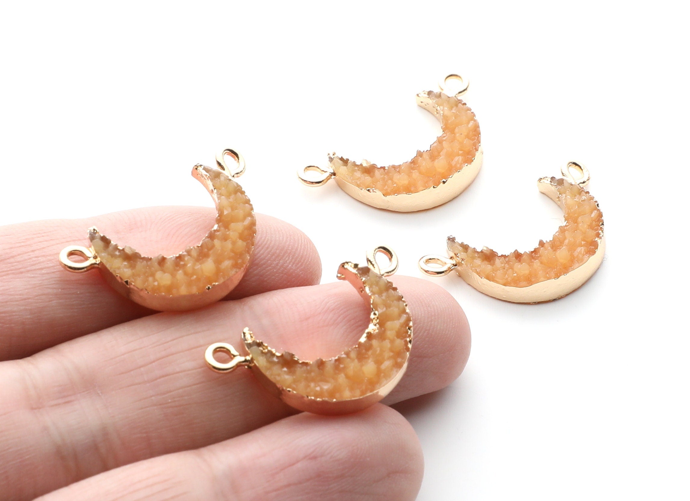 Druzy Bracelet and Necklace Charms - Orange Resin Copper Bracelet and Necklace - Moon Shaped Pendant - 26.5x15.5x4.77mm - RC1005P - DOMEDBAZAAR