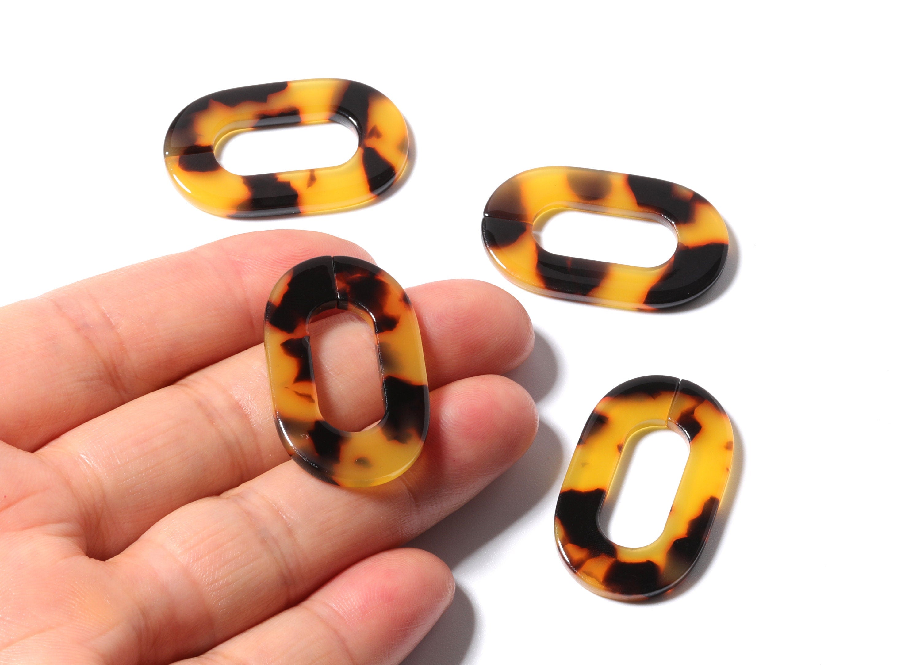 Acetate Acrylic Tortoise Shell Charms - Laser Cut Open Oval Pendant - Flat Cable Chain - Jewelry Supplies - 32.52x19.75x2.66mm - AC1148A - DOMEDBAZAAR