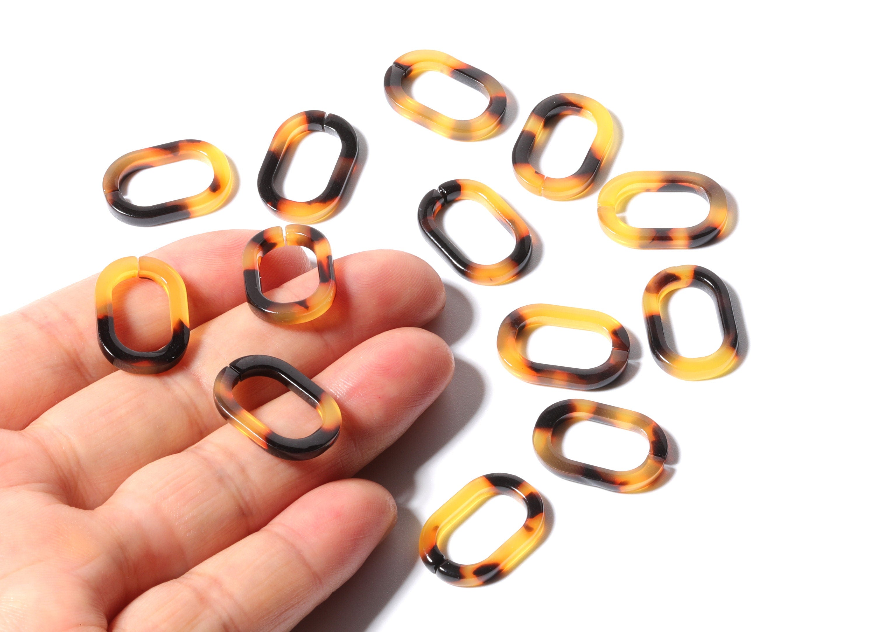 Acetate Acrylic Tortoise Shell Charms - Laser Cut Open Oval Pendant - Flat Cable Chain- Color Code: A02 - 19.65x13.3x2.58mm - AC1175C - DOMEDBAZAAR
