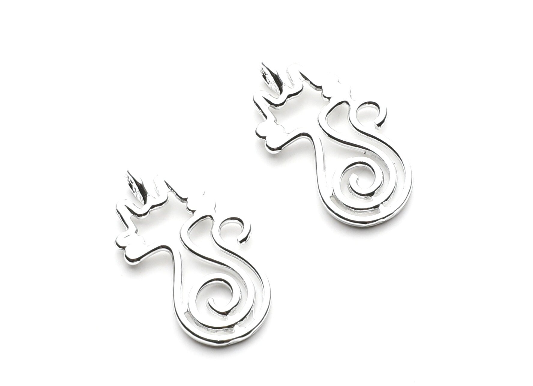 Cat Shaped Charms- Zinc Alloy Earring Findings - Nickel / Silver Tone - Alloy Pendant for Necklace - 29.96x18.11x1.88mm - ZZ1255N - DOMEDBAZAAR