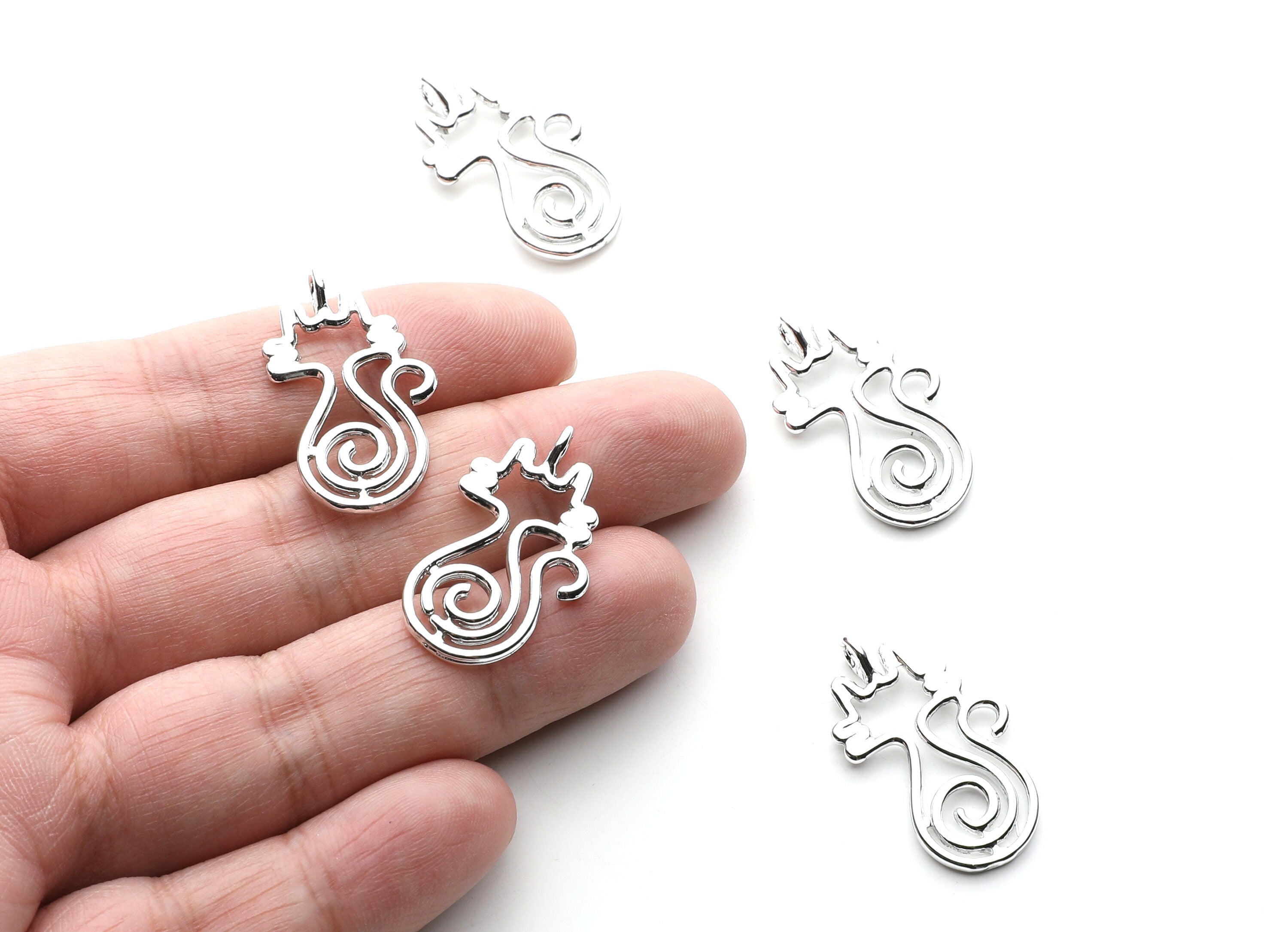 Cat Shaped Charms- Zinc Alloy Earring Findings - Nickel / Silver Tone - Alloy Pendant for Necklace - 29.96x18.11x1.88mm - ZZ1255N - DOMEDBAZAAR
