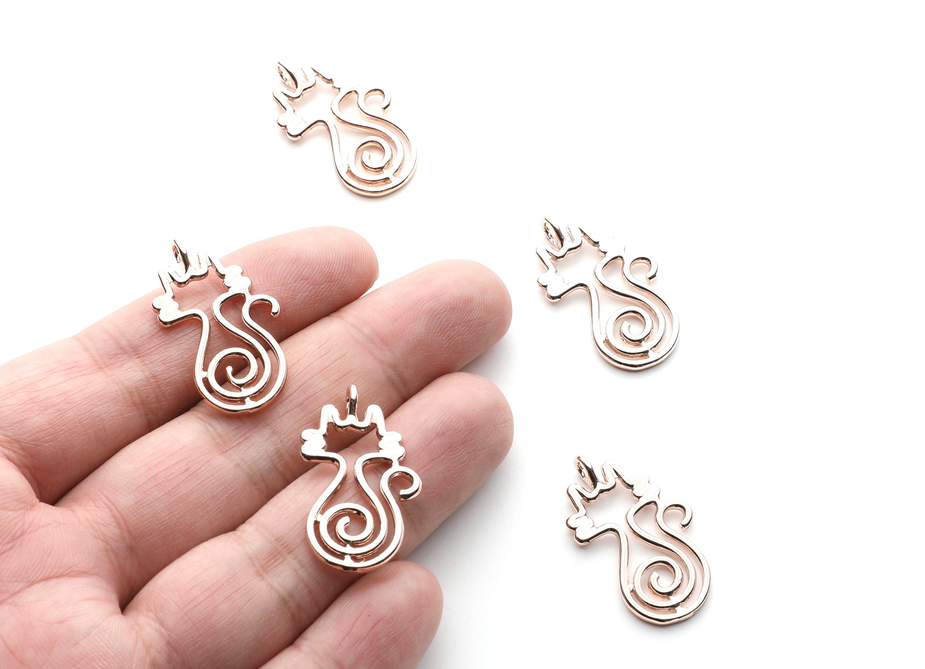 Cat Shaped Charms- Zinc Alloy Earring Findings - Rose Tone - Alloy Pendant for Necklace - 29.96x18.11x1.88mm - ZZ1255R - DOMEDBAZAAR