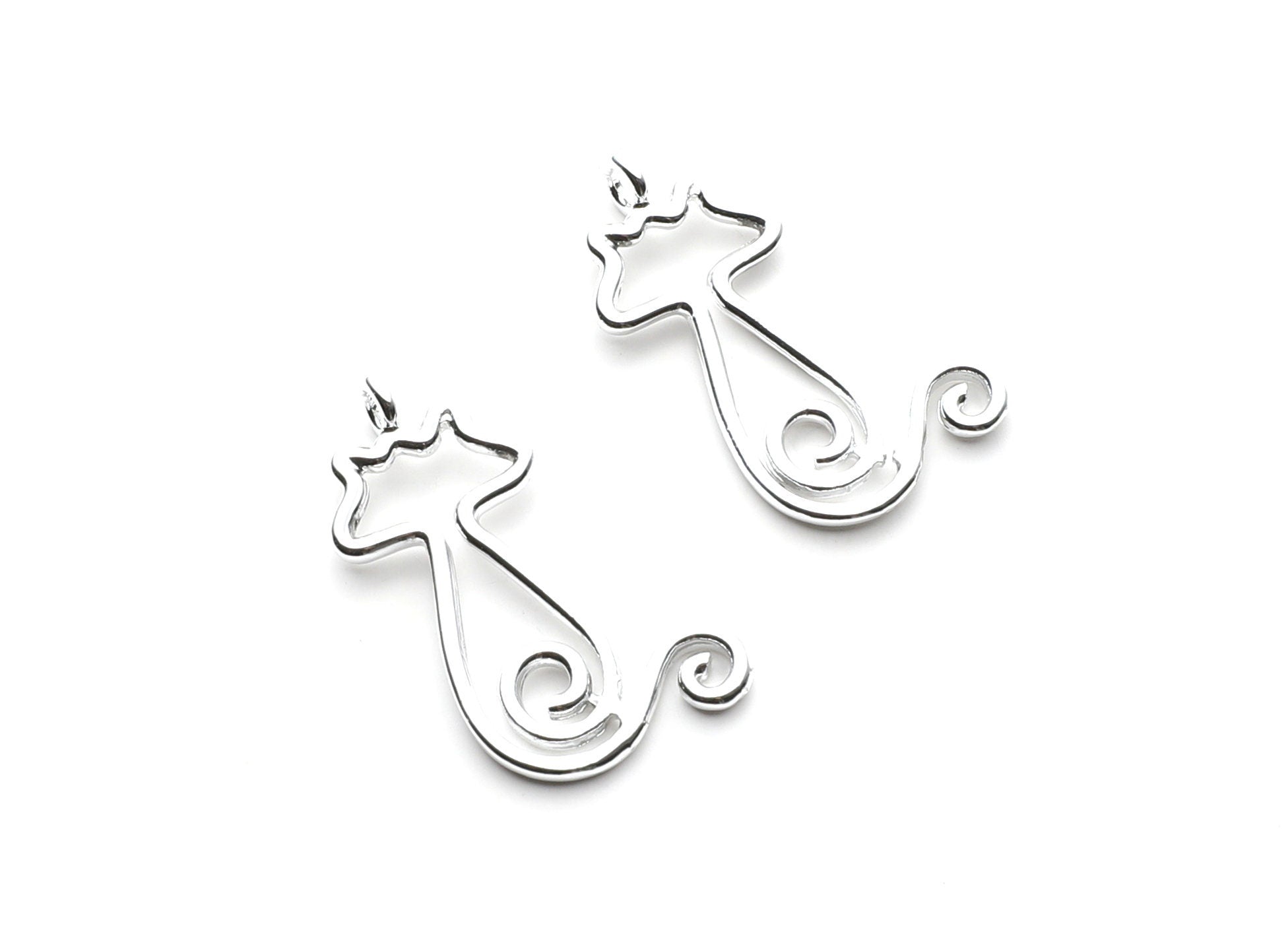 Cat Shaped Charms- Zinc Alloy Earring Findings - Nickel / Silver Tone - Alloy Pendant for Necklace - 30.8x17x1.8mm - ZZ1257N - DOMEDBAZAAR