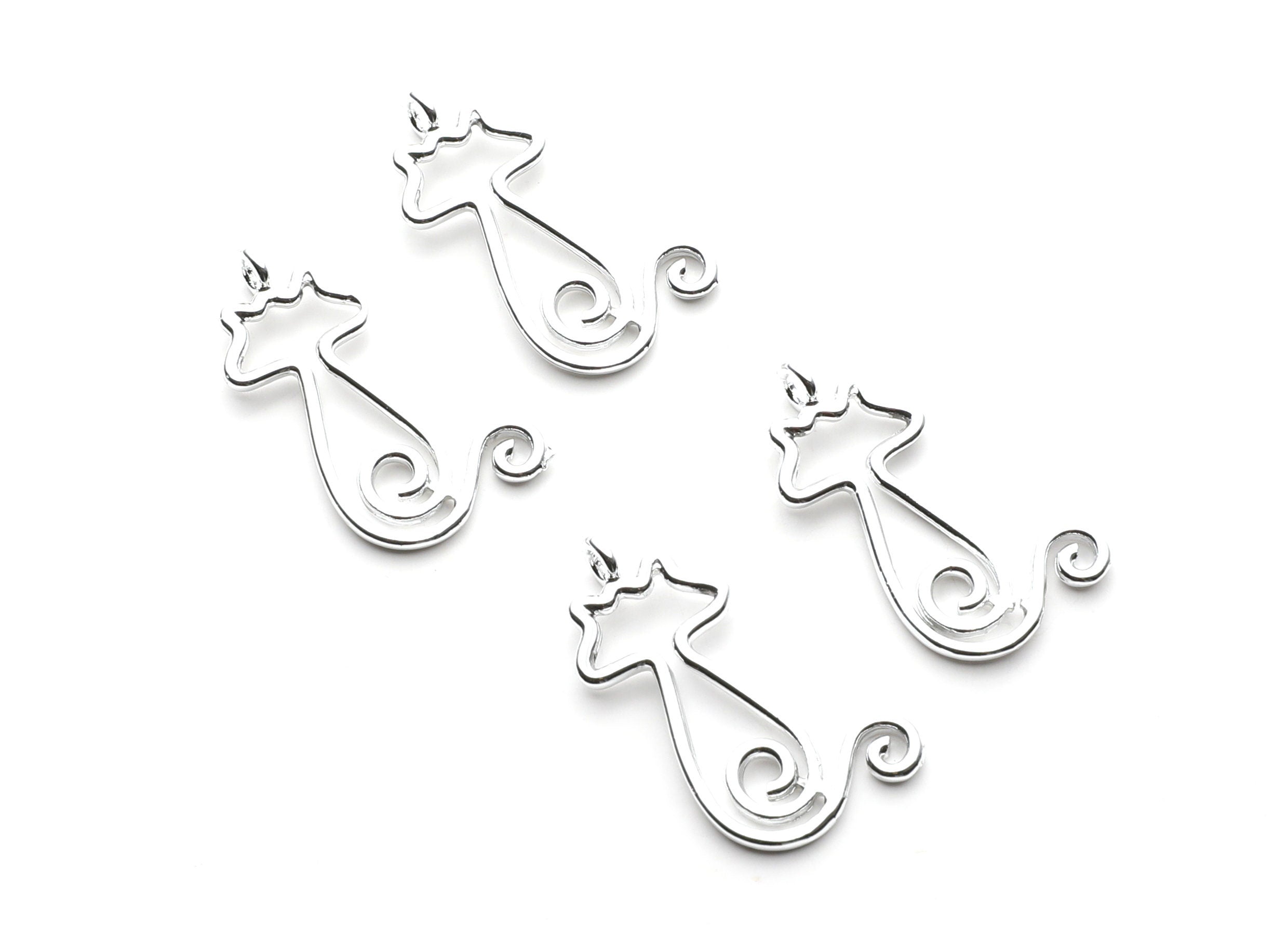 Cat Shaped Charms- Zinc Alloy Earring Findings - Nickel / Silver Tone - Alloy Pendant for Necklace - 30.8x17x1.8mm - ZZ1257N - DOMEDBAZAAR