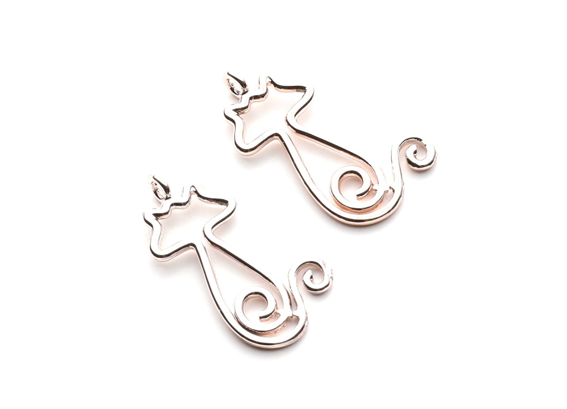 Cat Shaped Charms- Zinc Alloy Earring Findings - Rose Tone - Alloy Pendant for Necklace - Jewelry Supplies - 30.8x17x1.8mm - ZZ1257R - DOMEDBAZAAR