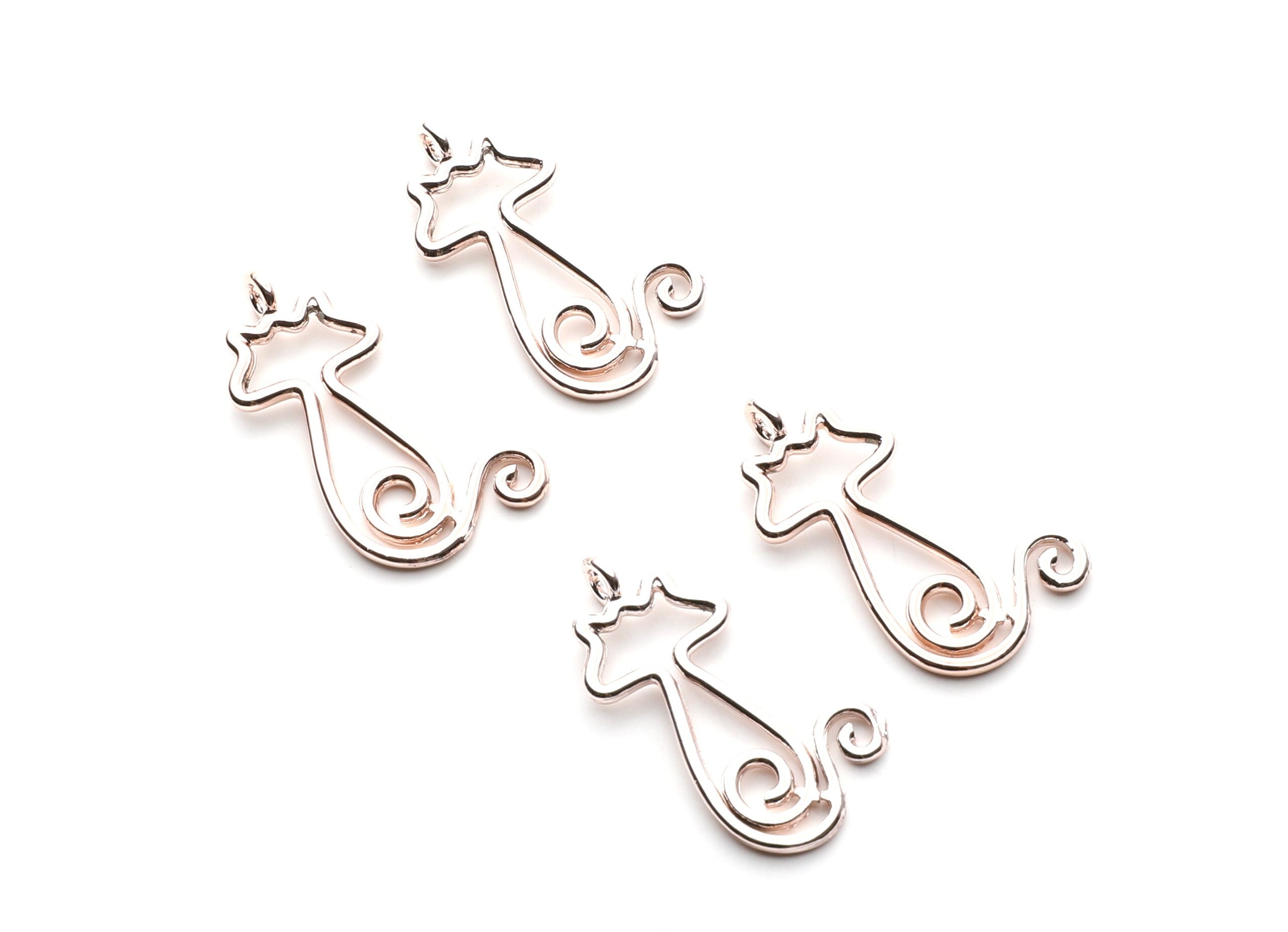Cat Shaped Charms- Zinc Alloy Earring Findings - Rose Tone - Alloy Pendant for Necklace - Jewelry Supplies - 30.8x17x1.8mm - ZZ1257R - DOMEDBAZAAR