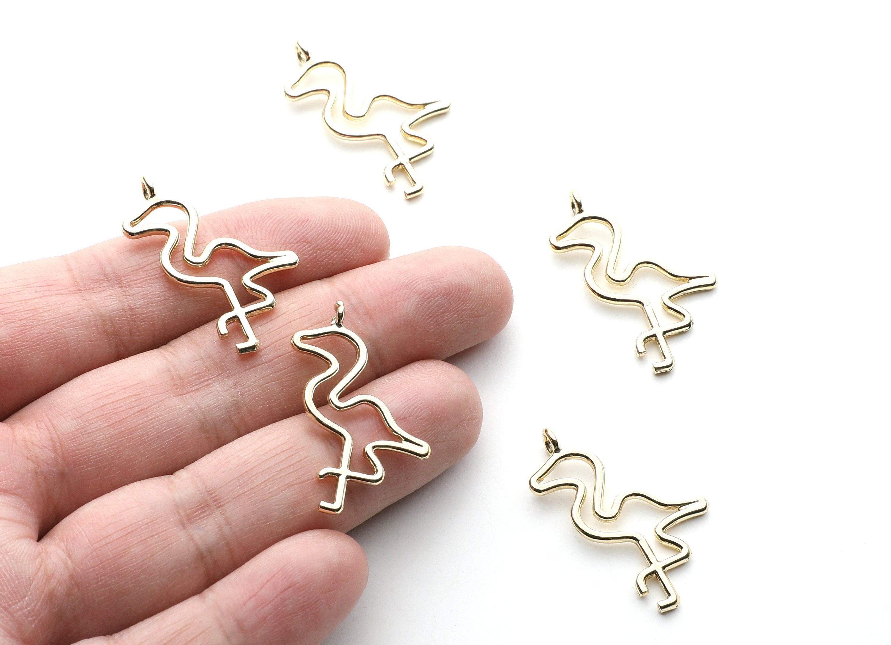 Flamingo Shaped Charms- Zinc Alloy Earring Findings - Gold Tone - Alloy Pendant for Necklace - 32.64x17x1.84mm - ZZ1267G - DOMEDBAZAAR