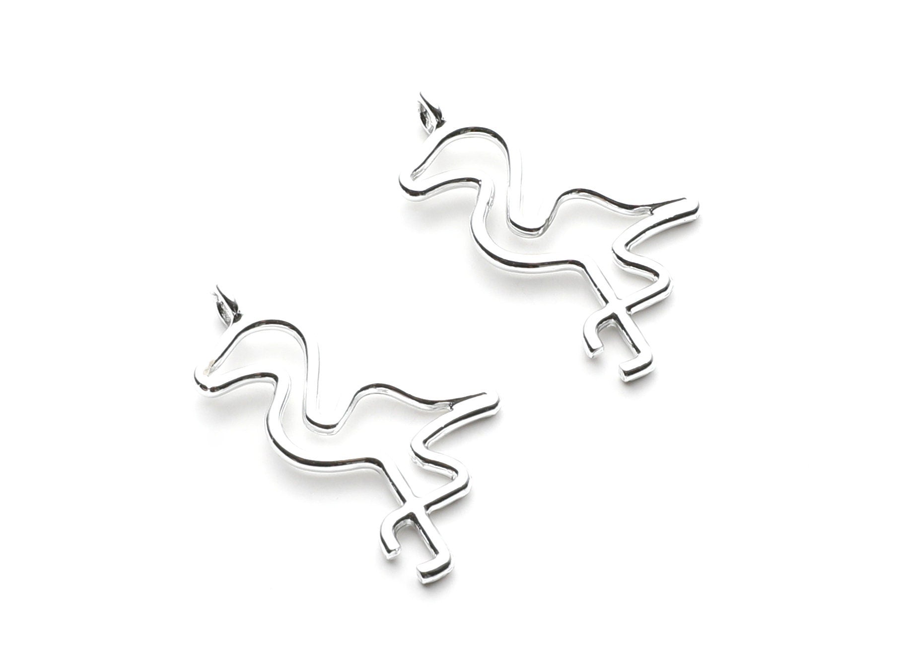 Flamingo Shaped Charms- Zinc Alloy Earring Findings - Nickel / SilverTone - Alloy Pendant for Necklace - 32.64x17x1.84mm - ZZ1267N - DOMEDBAZAAR