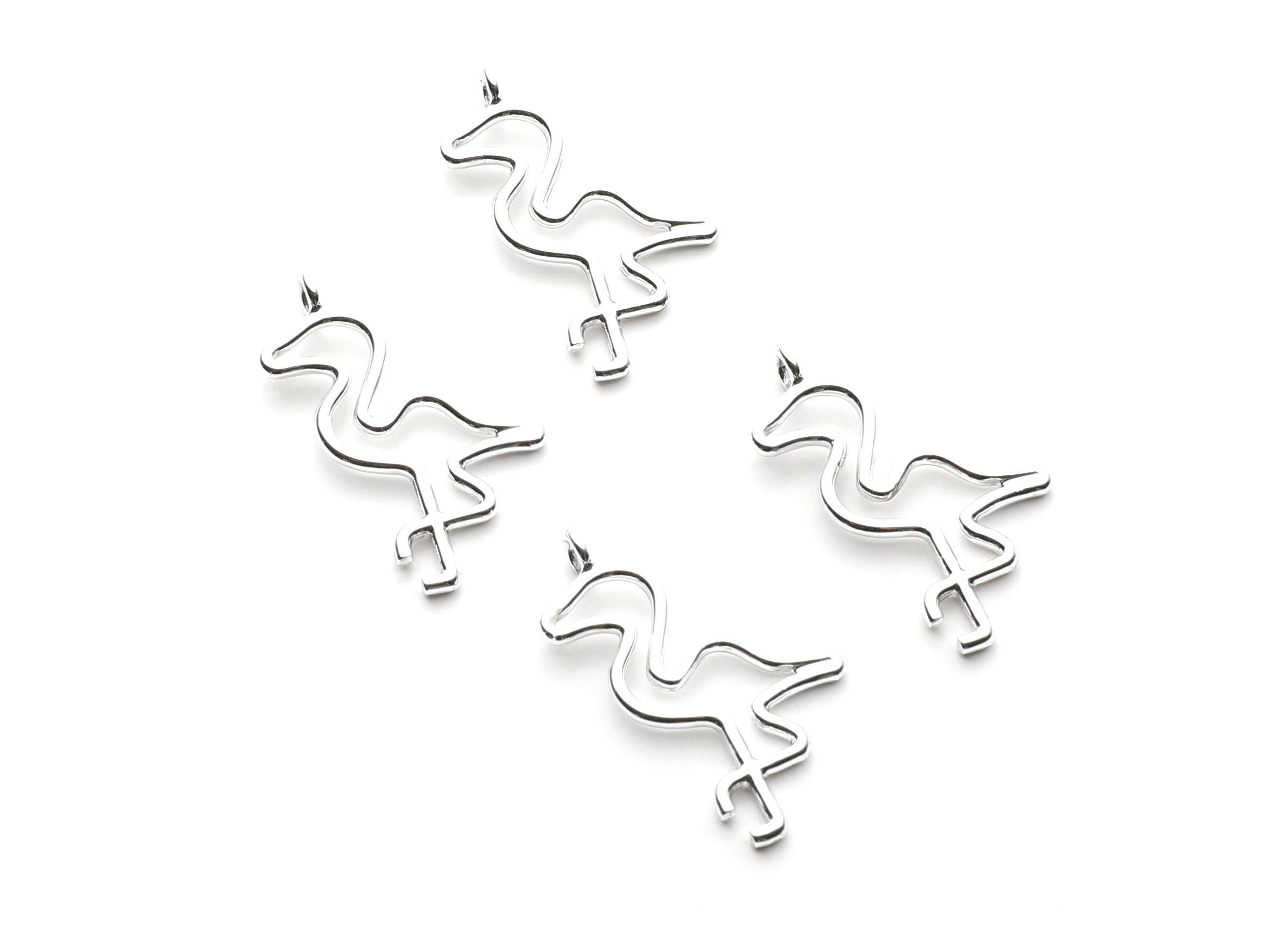 Flamingo Shaped Charms- Zinc Alloy Earring Findings - Nickel / SilverTone - Alloy Pendant for Necklace - 32.64x17x1.84mm - ZZ1267N - DOMEDBAZAAR