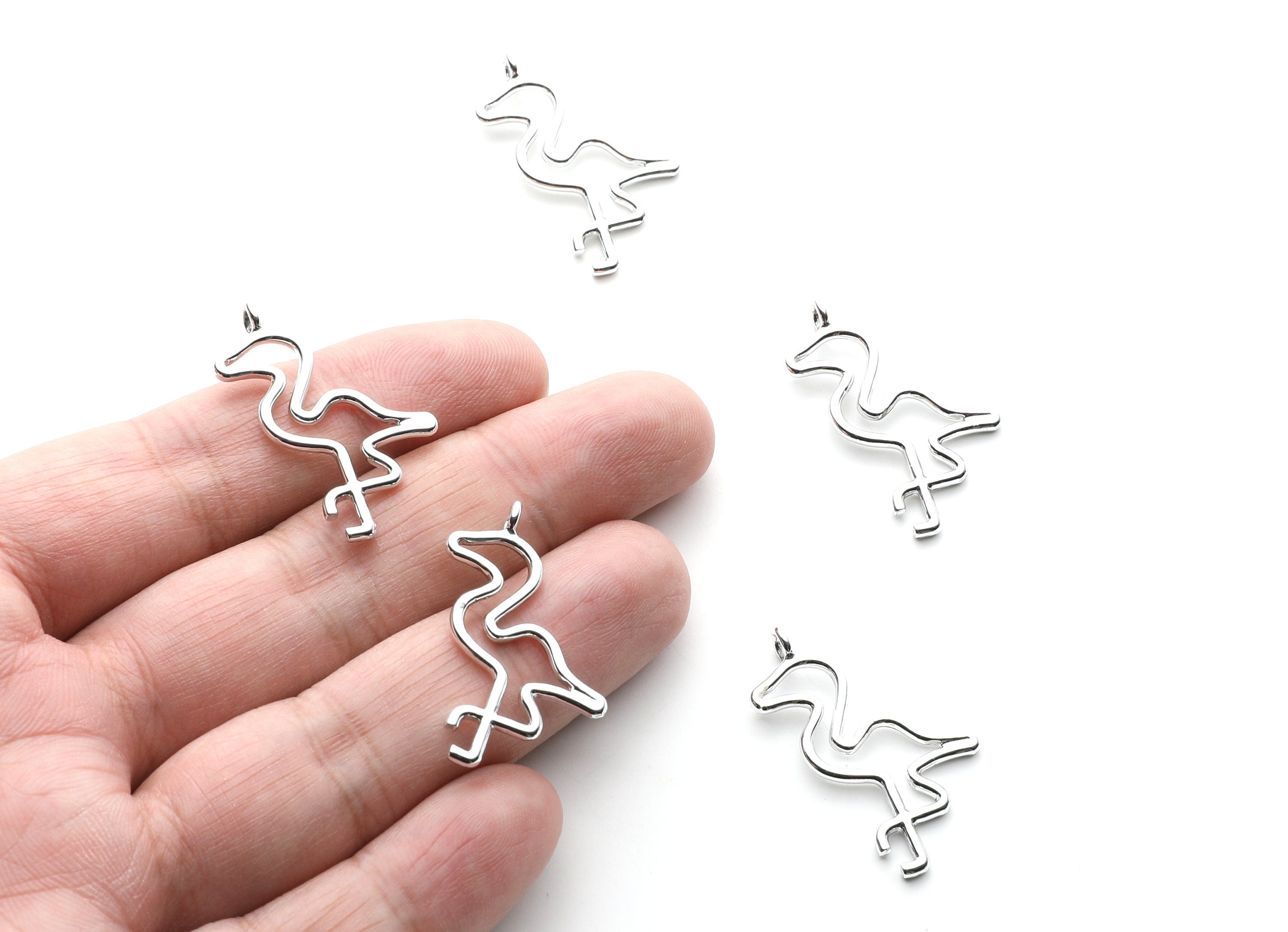 Flamingo Shaped Charms- Zinc Alloy Earring Findings - Nickel / SilverTone - Alloy Pendant for Necklace - 32.64x17x1.84mm - ZZ1267N - DOMEDBAZAAR