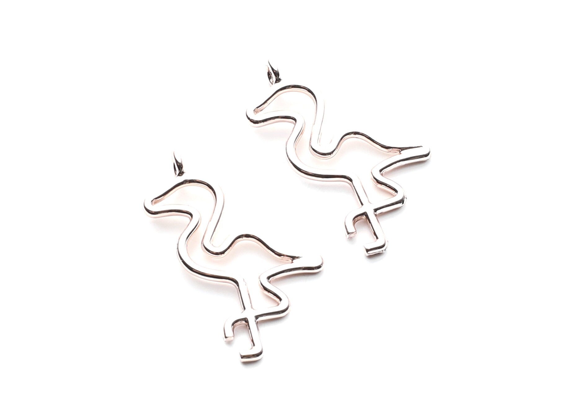 Flamingo Shaped Charms- Zinc Alloy Earring Findings - Rose Tone - Alloy Pendant for Necklace - 32.64x17x1.84mm - ZZ1267R - DOMEDBAZAAR