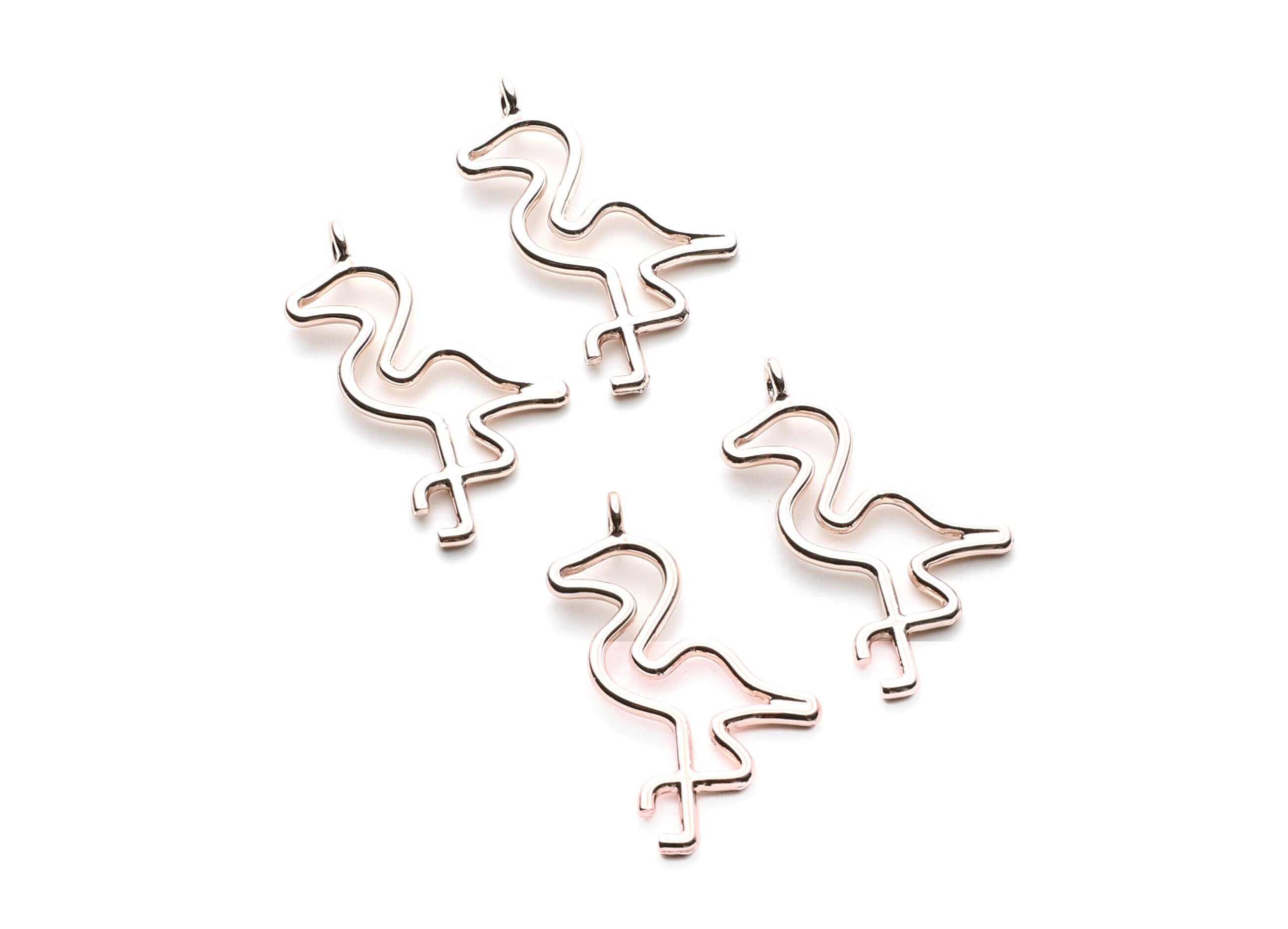 Flamingo Shaped Charms- Zinc Alloy Earring Findings - Rose Tone - Alloy Pendant for Necklace - 32.64x17x1.84mm - ZZ1267R - DOMEDBAZAAR