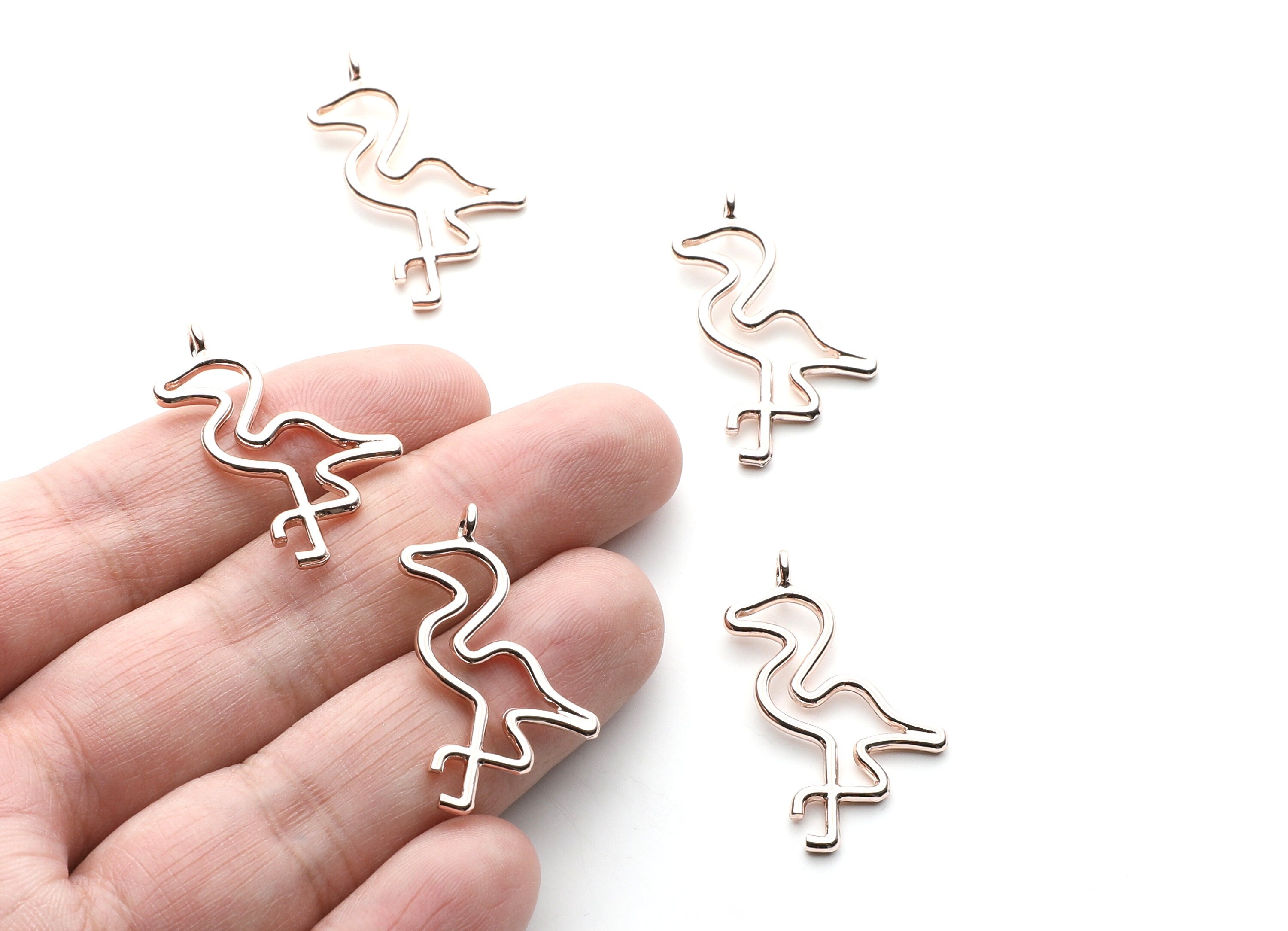 Flamingo Shaped Charms- Zinc Alloy Earring Findings - Rose Tone - Alloy Pendant for Necklace - 32.64x17x1.84mm - ZZ1267R - DOMEDBAZAAR