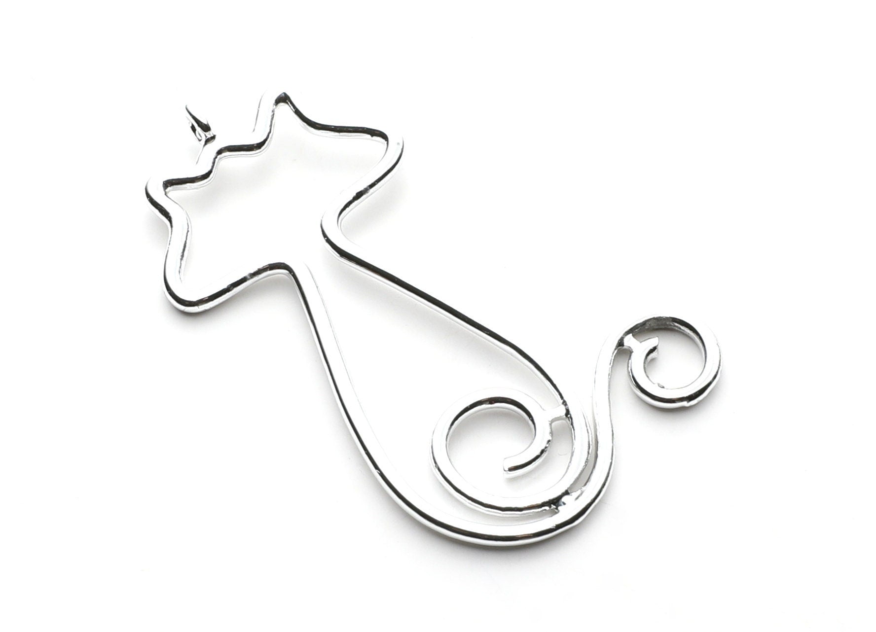 Big Cat Shaped Charms- Zinc Alloy Earring Findings - Nickel / Silver Tone - Alloy Pendant for Necklace - 47.3x27.21x2.26mm - ZZ1254N - DOMEDBAZAAR