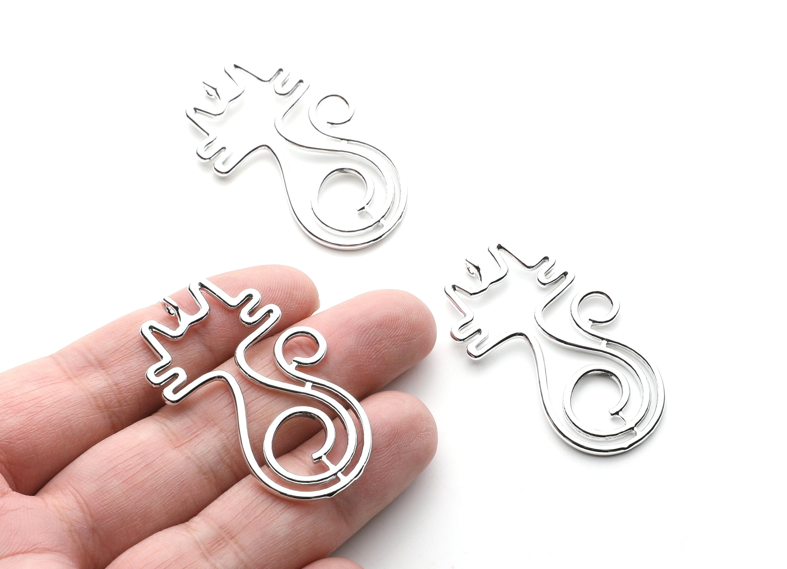 Big Cat Shaped Charms- Zinc Alloy Earring Findings - Nickel / Silver Tone - Alloy Pendant for Necklace - 51.2x30.2x1.9mm - ZZ1256N - DOMEDBAZAAR