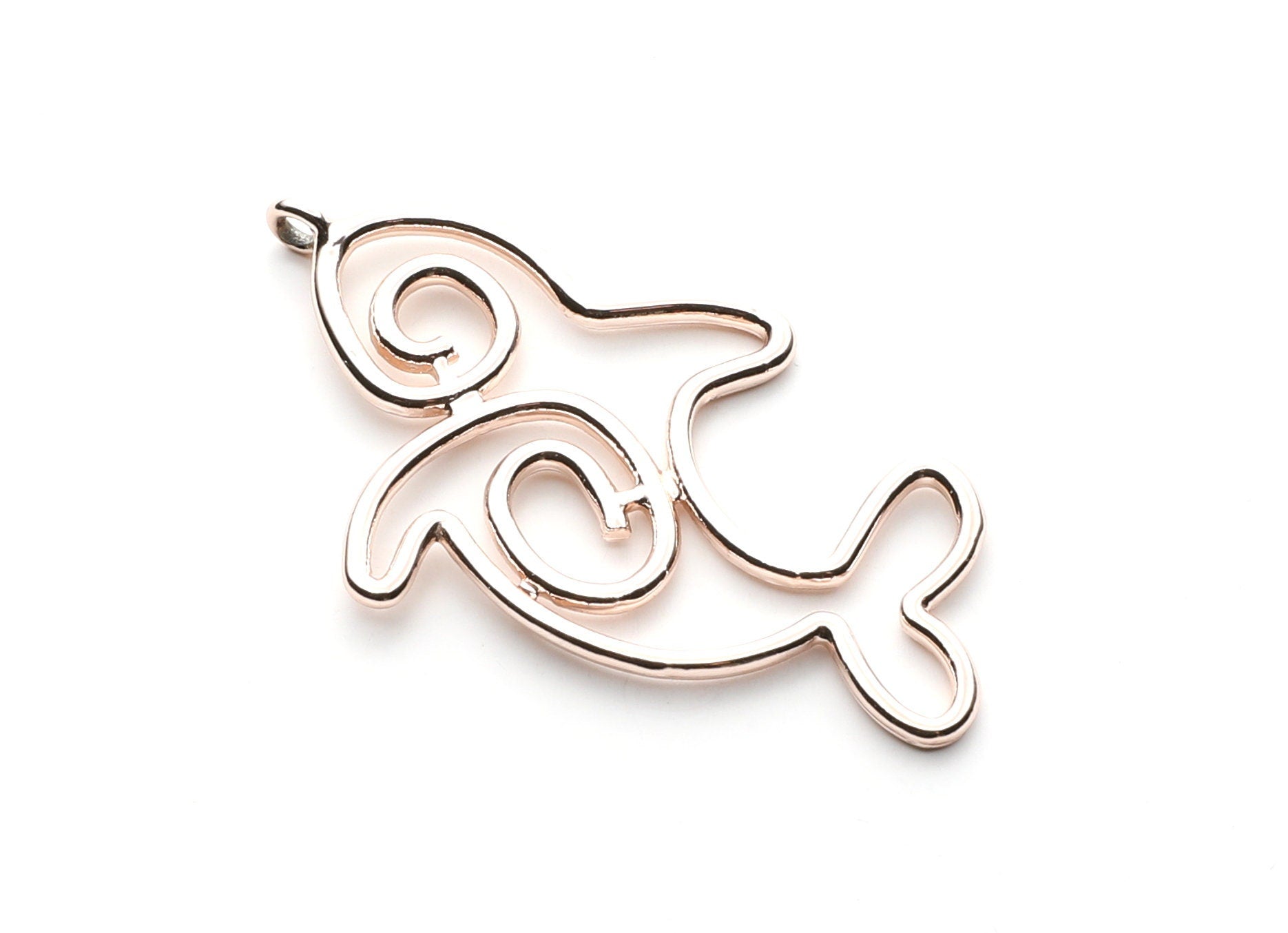 Big Dolphin Shaped Charms- Zinc Alloy Earring Finding - Rose Tone - Alloy Pendant for Necklace - 53.8x32x1.85mm - ZZ1260R - DOMEDBAZAAR