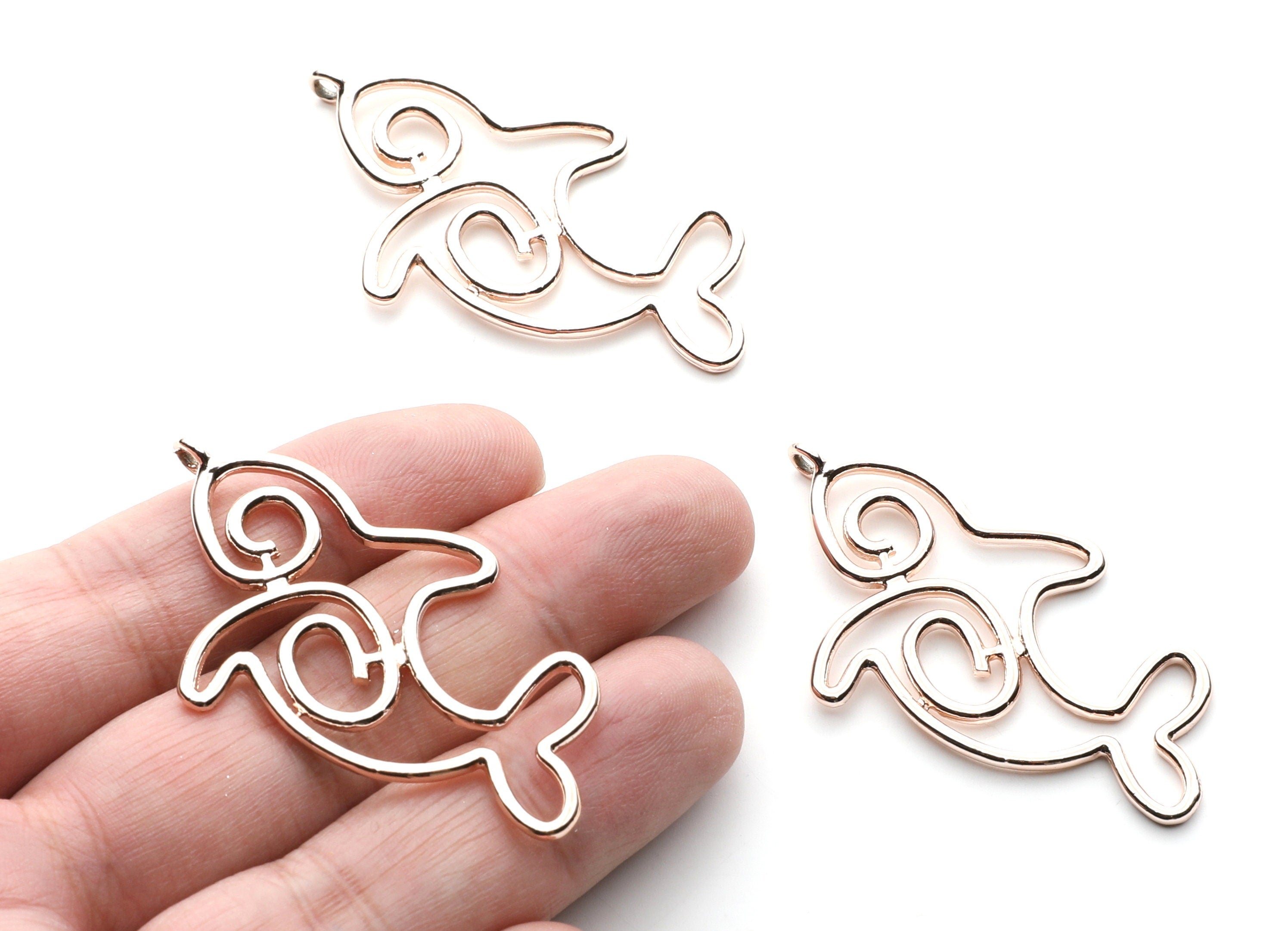 Big Dolphin Shaped Charms- Zinc Alloy Earring Finding - Rose Tone - Alloy Pendant for Necklace - 53.8x32x1.85mm - ZZ1260R - DOMEDBAZAAR