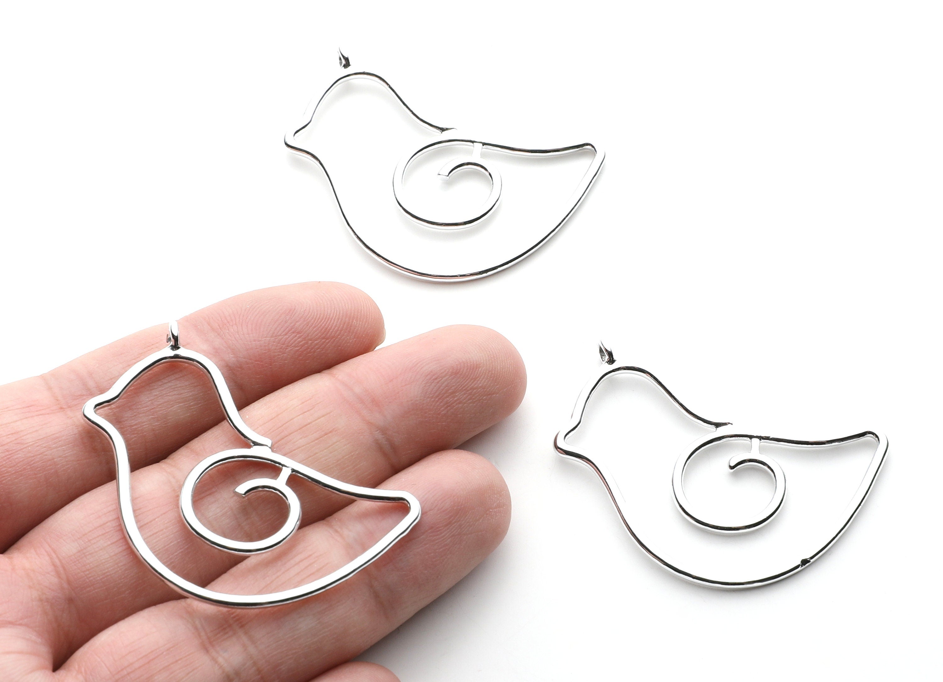 Big Bird Shaped Charms- Zinc Alloy Earring Finding - Nickel / Silver Tone - Alloy Pendant for Necklace - 43.87x29.5x1.84mm - ZZ1264N - DOMEDBAZAAR