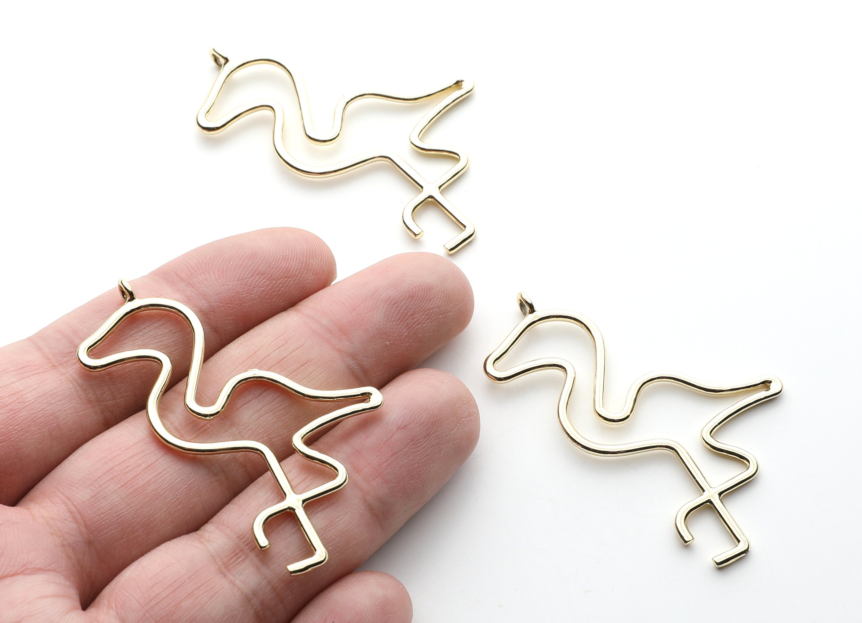 Big Flamingo Shaped Charms- Zinc Alloy Earring Findings - Gold Tone - Alloy Pendant for Necklace - 54x33.4x1.97mm - ZZ1266G - DOMEDBAZAAR