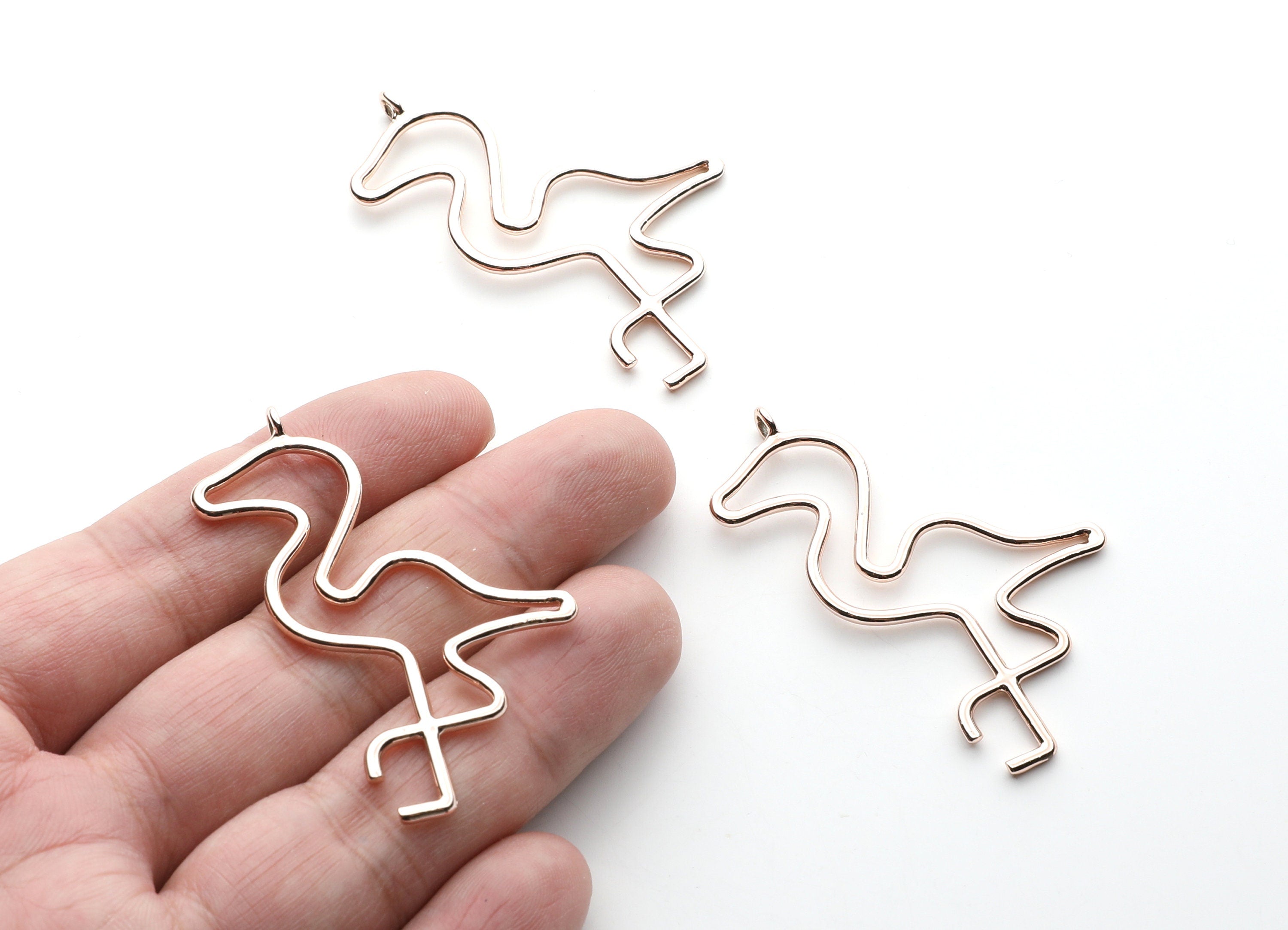 Big Flamingo Shaped Charms- Zinc Alloy Earring Findings - Rose Tone - Alloy Pendant for Necklace - 54x33.4x1.97mm - ZZ1266R - DOMEDBAZAAR