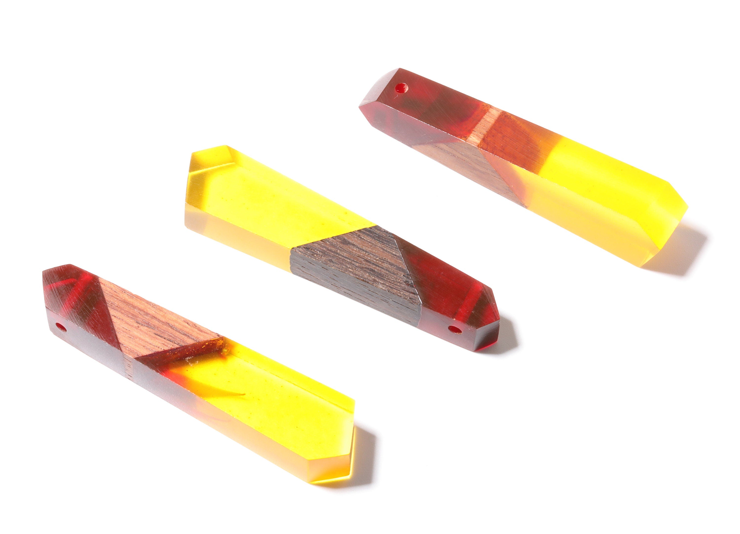 Wood Resin Pendant - Natural Mahogany Wooden Charms - Yellow Epoxy Resin Necklace - Jewelry Supplies - Wooden Beads - 61x13x10mm - BB1024LYR - DOMEDBAZAAR