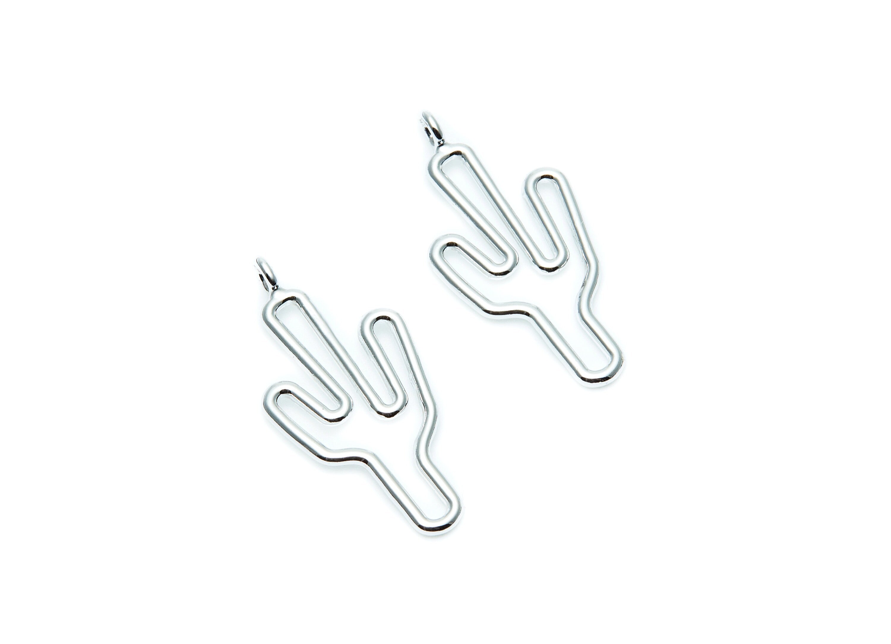 Cactus Shaped Charms- Zinc Alloy Earring Finding - Nickel / Silver Tone - Alloy Pendant for Necklace - 31.8x15.3x1.82mm - ZZ1271N - DOMEDBAZAAR