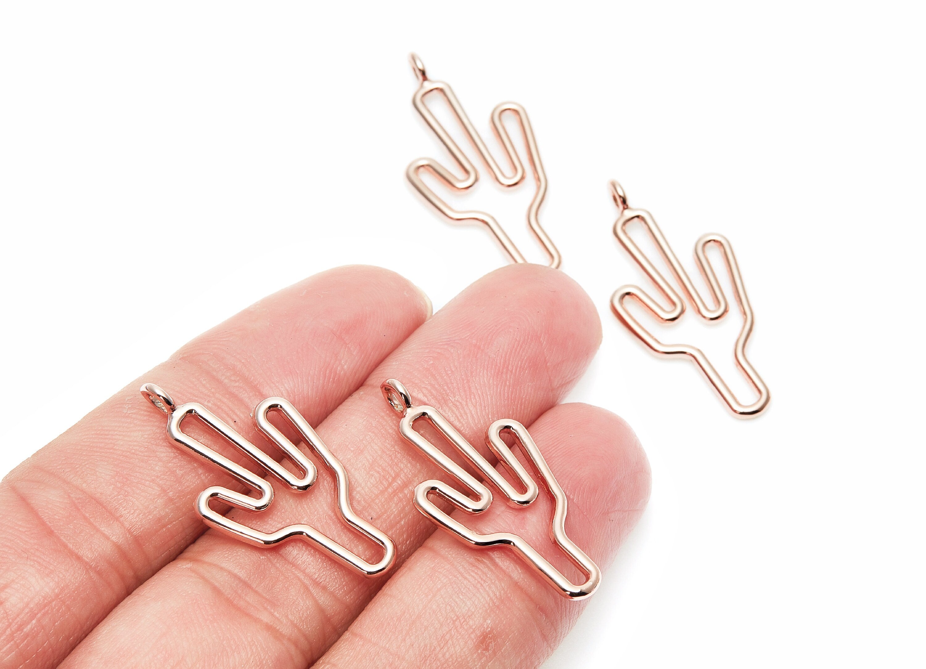 Cactus Shaped Charms- Zinc Alloy Earring Finding - Rose Tone - Alloy Pendant for Necklace - 31.8x15.3x1.82mm - ZZ1271R - DOMEDBAZAAR