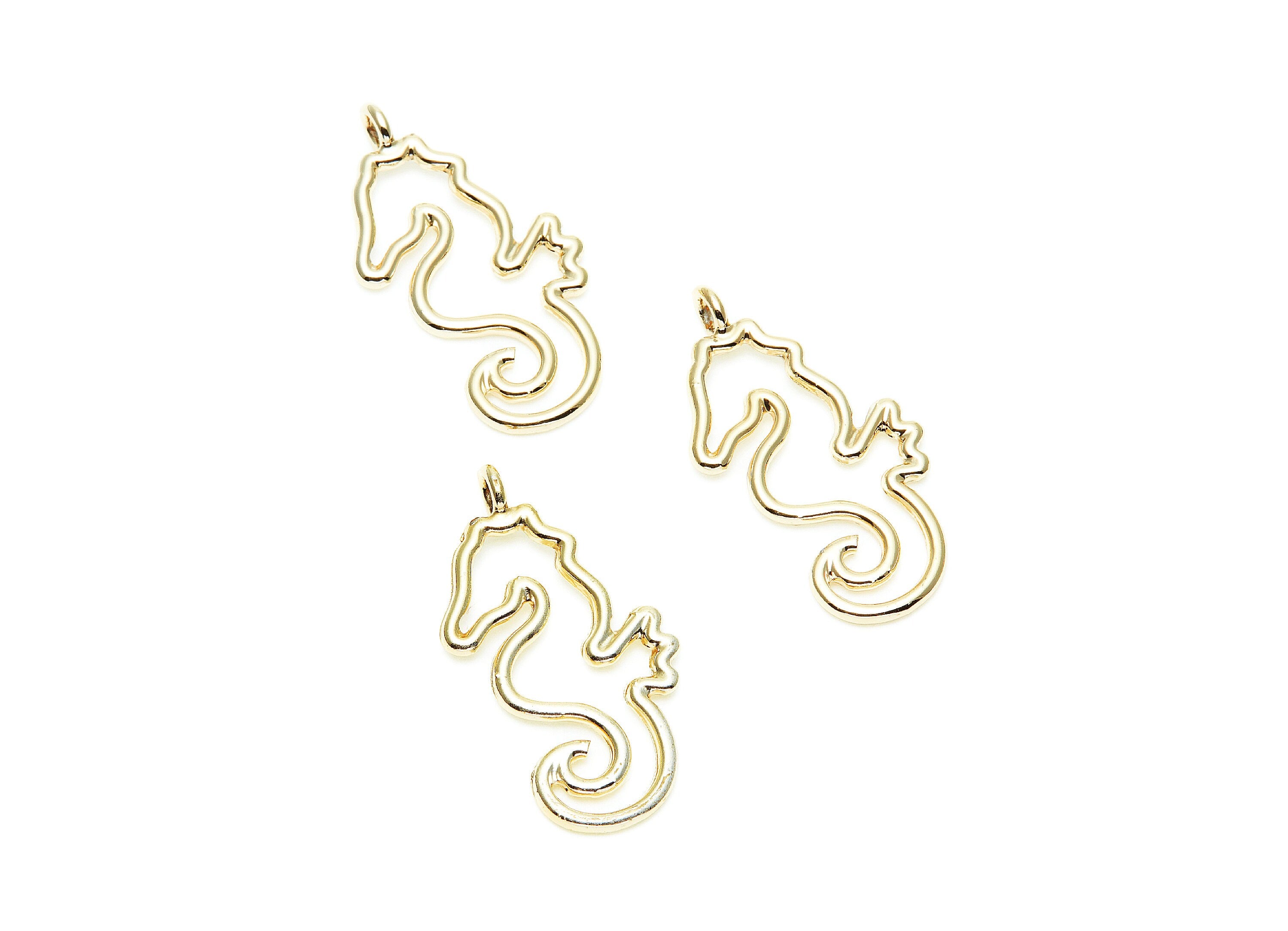 SeaHorse Shaped Charms- Zinc Alloy Earring Finding - Gold Tone - Alloy Pendant for Necklace - Jewelry Supplies - 30.7x15.06x1.78mm - ZZ1277G - DOMEDBAZAAR
