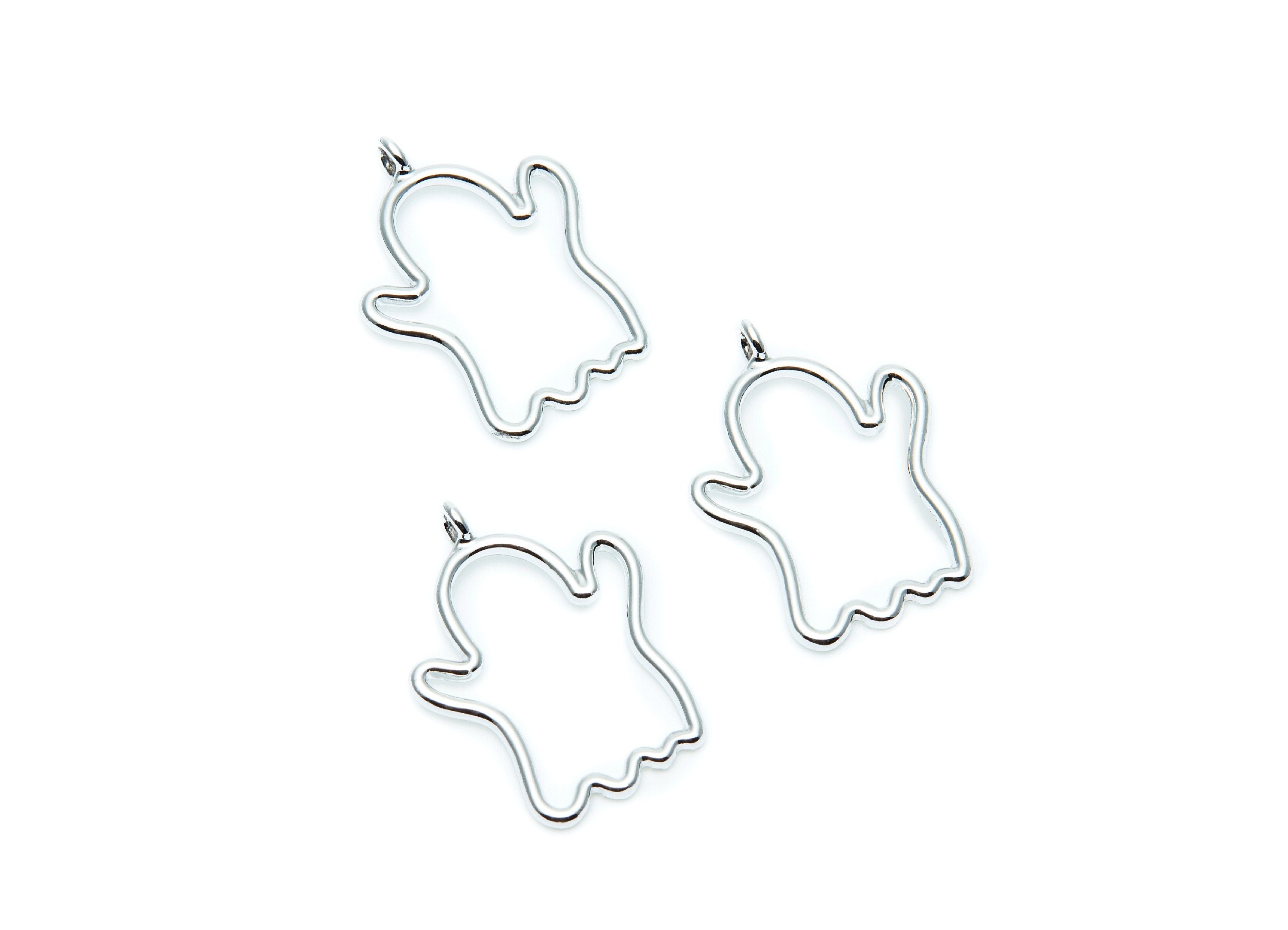 Ghost Shaped Charms- Zinc Alloy Earring Finding - Nickel / Silver Tone - Alloy Pendant for Necklace - 28.5x20.8x1.85mm - ZZ1279N - DOMEDBAZAAR