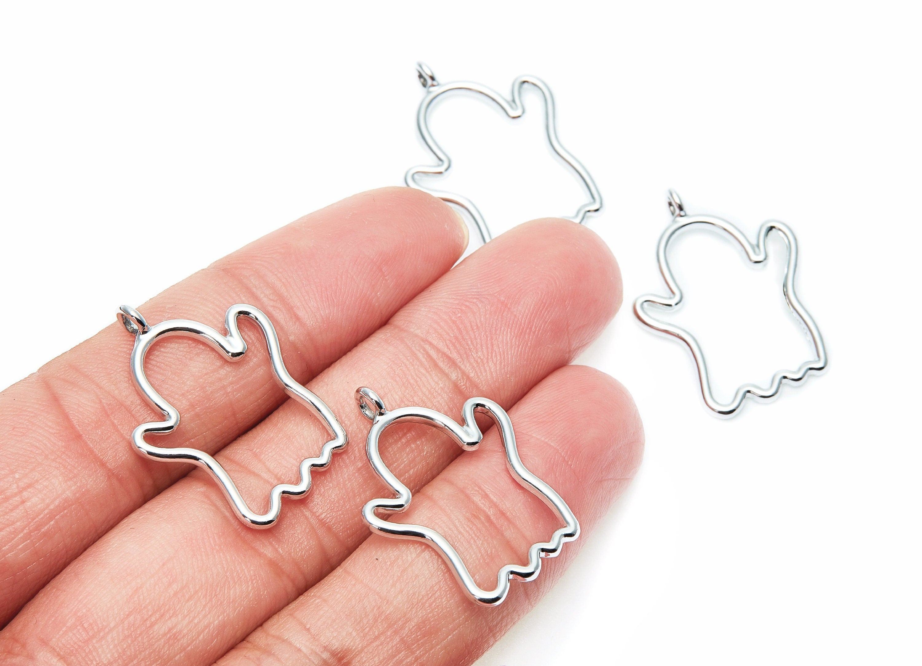Ghost Shaped Charms- Zinc Alloy Earring Finding - Nickel / Silver Tone - Alloy Pendant for Necklace - 28.5x20.8x1.85mm - ZZ1279N - DOMEDBAZAAR