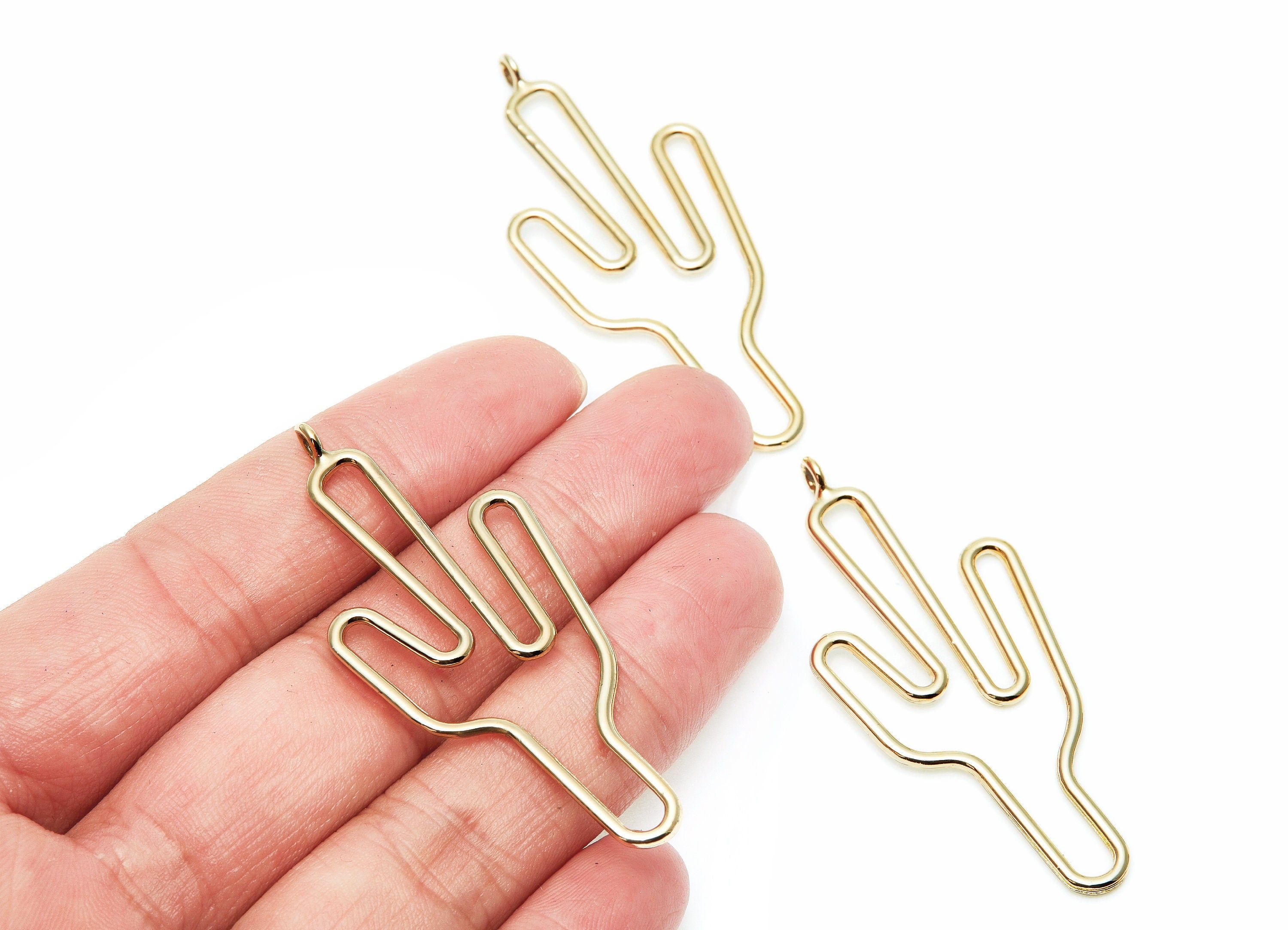 Big Cactus Shaped Charms- Zinc Alloy Earring Finding - Gold Tone - Alloy Pendant for Necklace - Jewelry Supply - 57.2x28.15x2mm - ZZ1270G - DOMEDBAZAAR